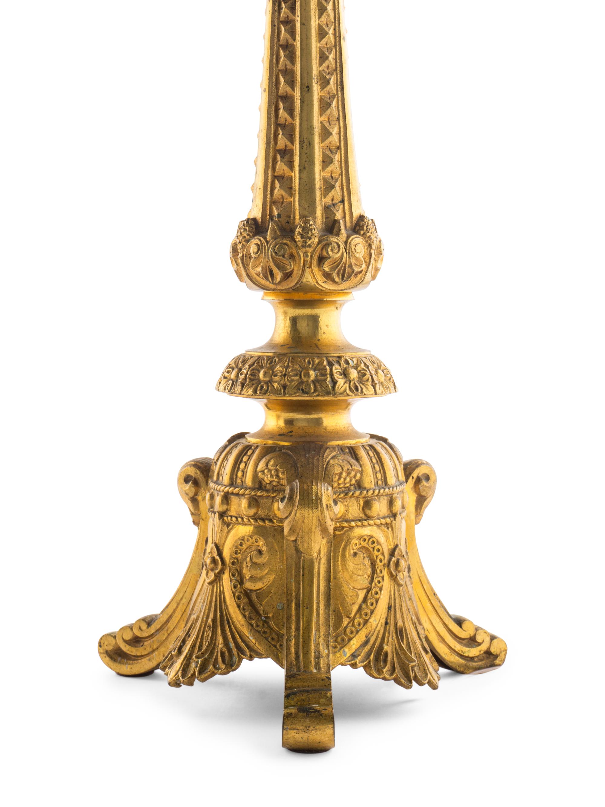 A Pair of French Gilt Bronze Prickets Mounted as Lamps