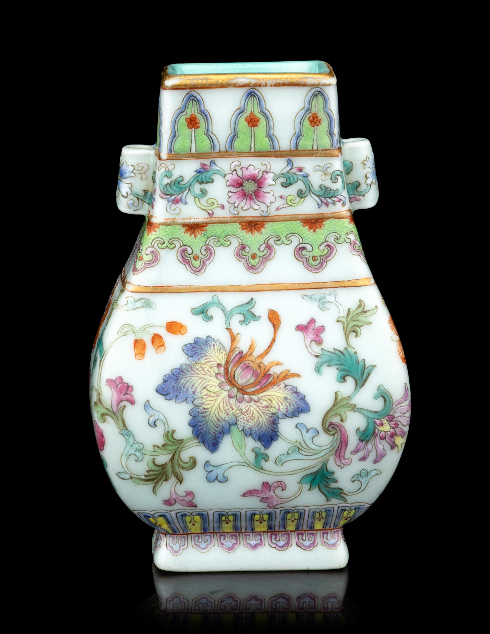 A Small Familled Rose Porcelain Hu Vase