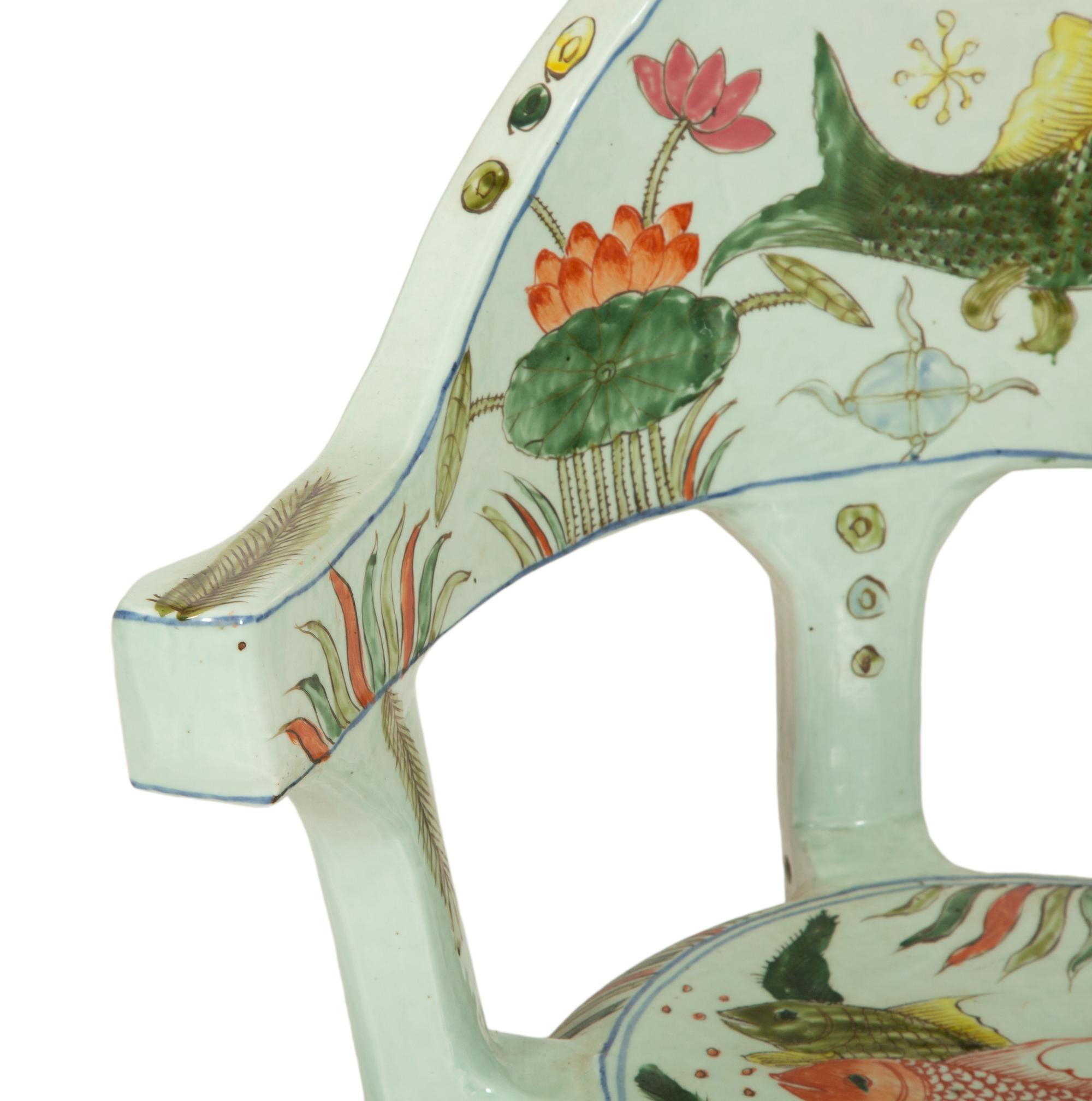 A Chinese Polychrome-Glazed Earthenware Chair