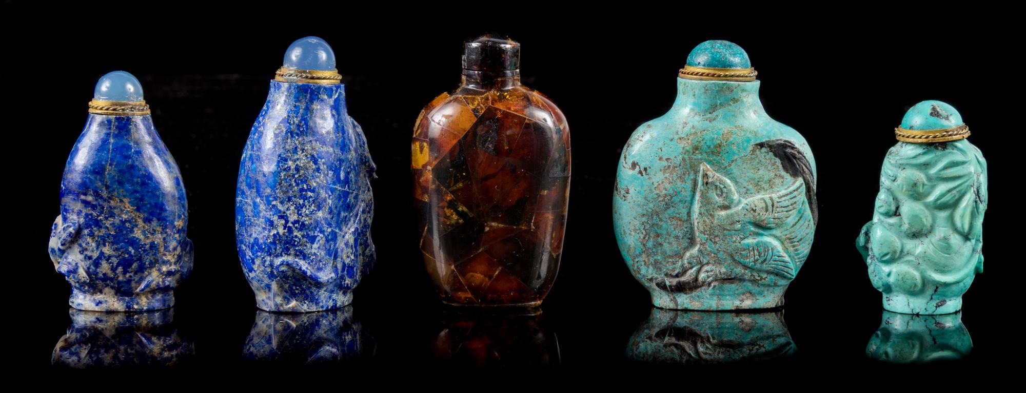 Five Snuff Bottles Height of tallest 2 1/2 inches.