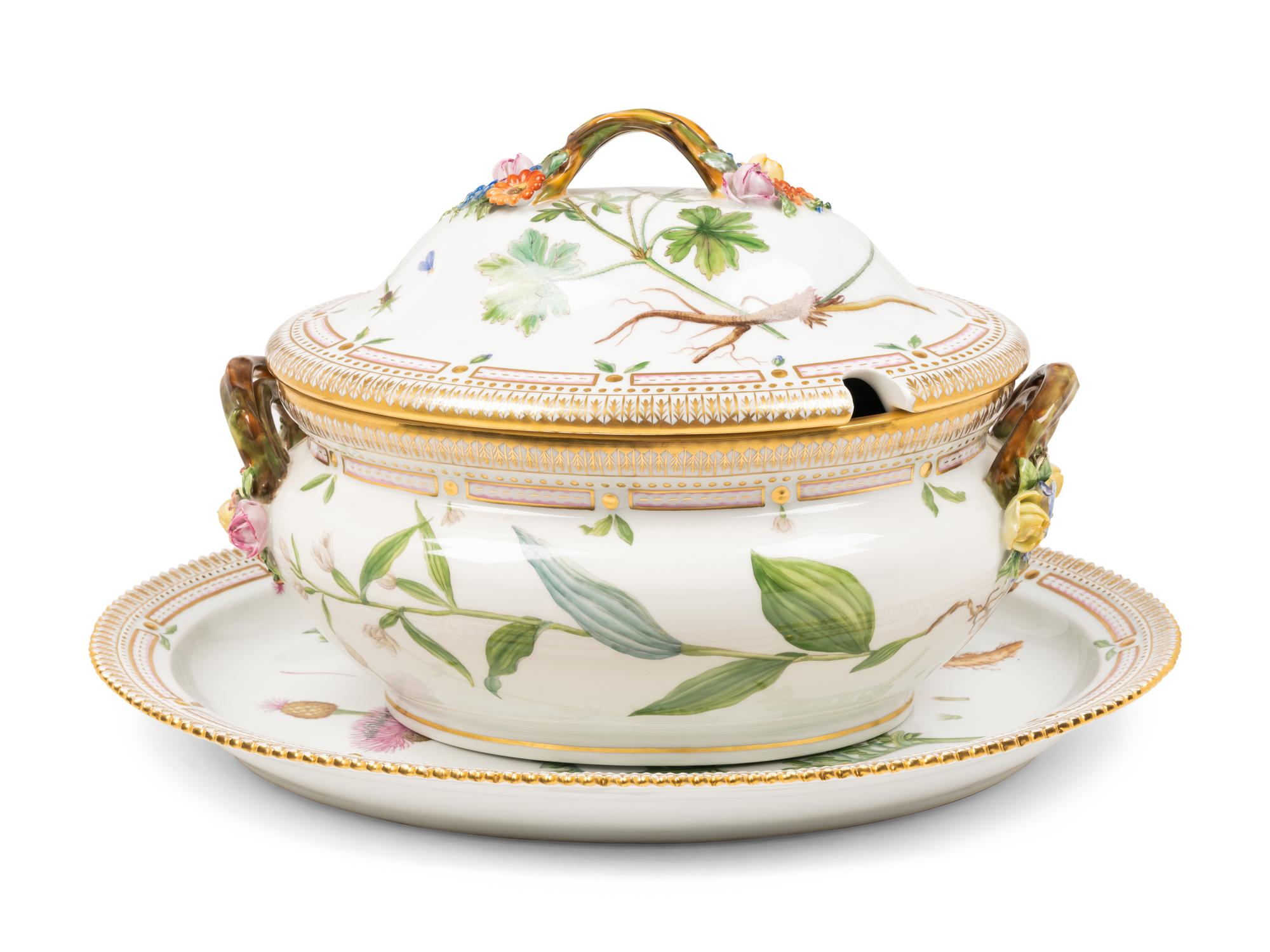 A Royal Copenhagen Flora Danica Porcelain Covered Tureen and Underplate