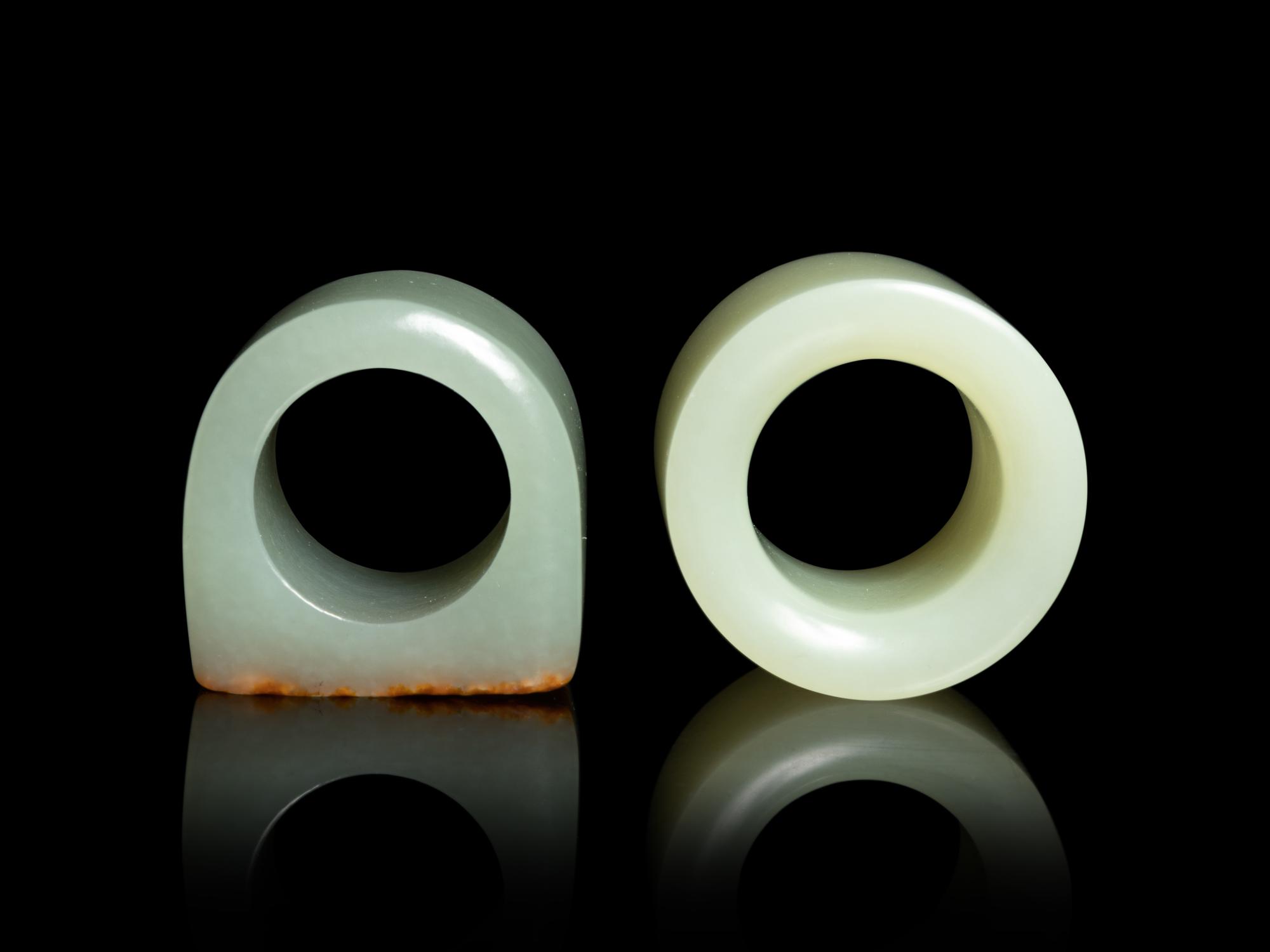 Two Chinese Celadon Jade Archer's Rings