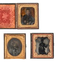 [CIVIL WAR]. 4 sixth plate images of armed soldiers, incl. tintype of soldier with Bowie knife.