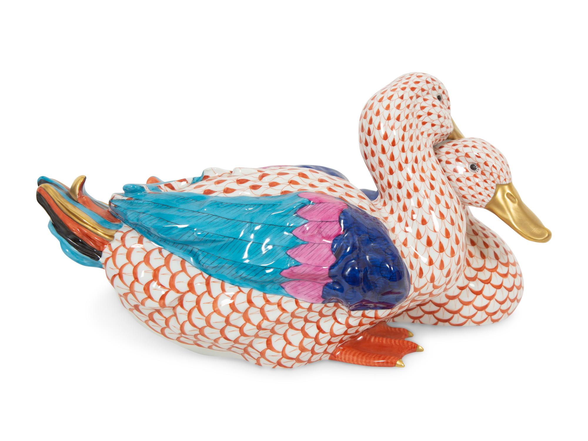A Herend Porcelain Model of Two Ducks