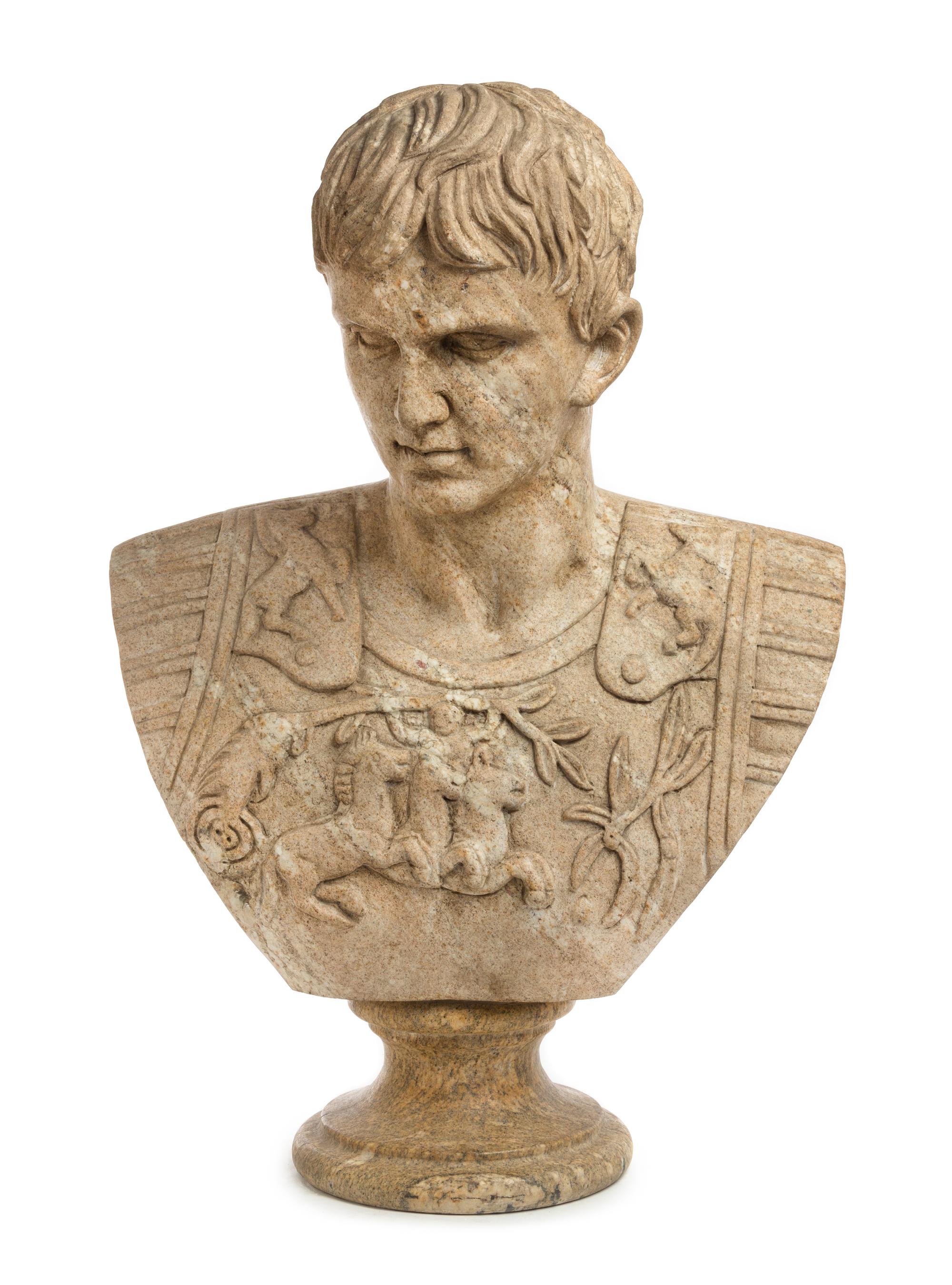 A Continental Carved Granite Bust Height 27 inches. — 20TH CENTURY
