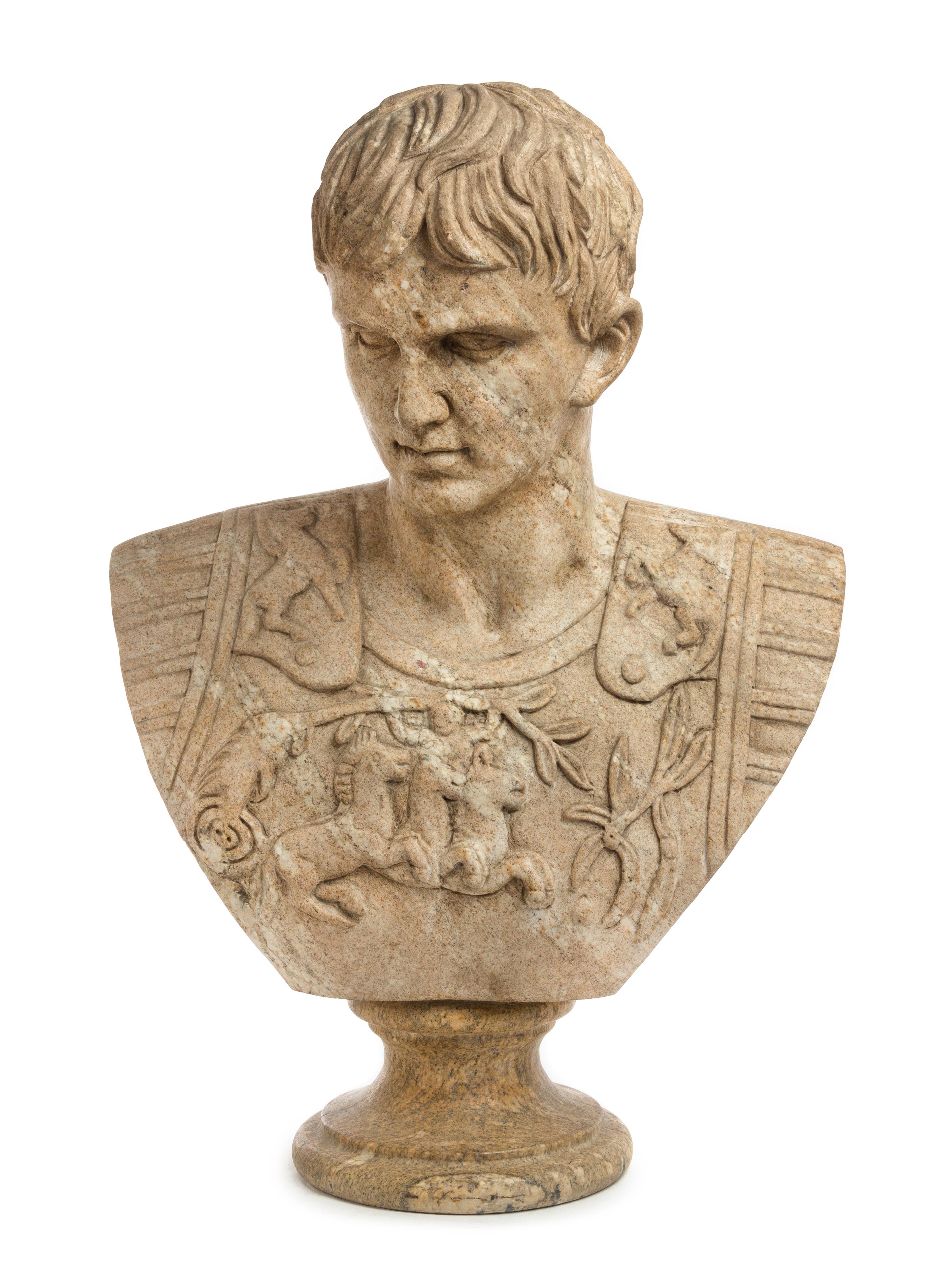 A Continental Carved Granite Bust Height 27 inches. — 20TH CENTURY