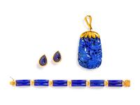 A Group of Yellow Gold and Lapis Jewelry,