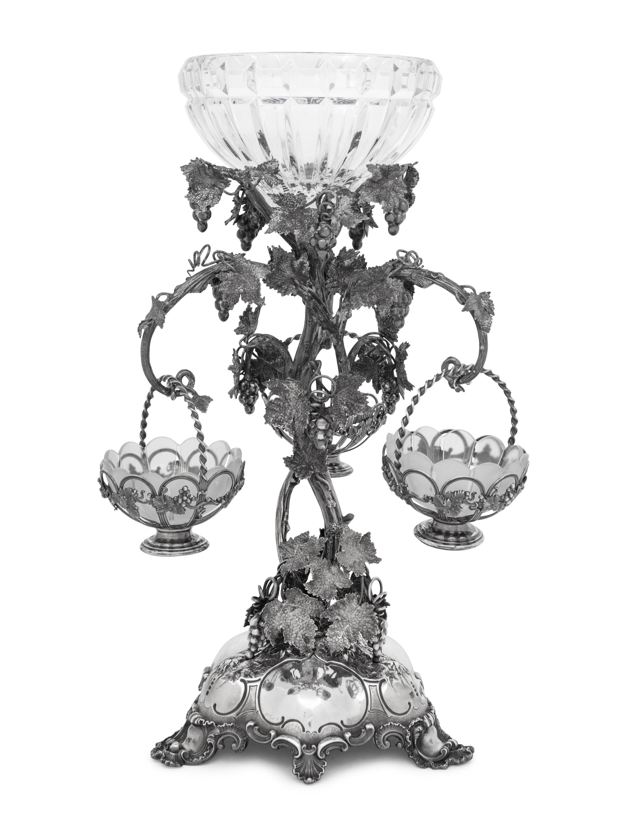 A Victorian Silver and Cut-Glass Epergne