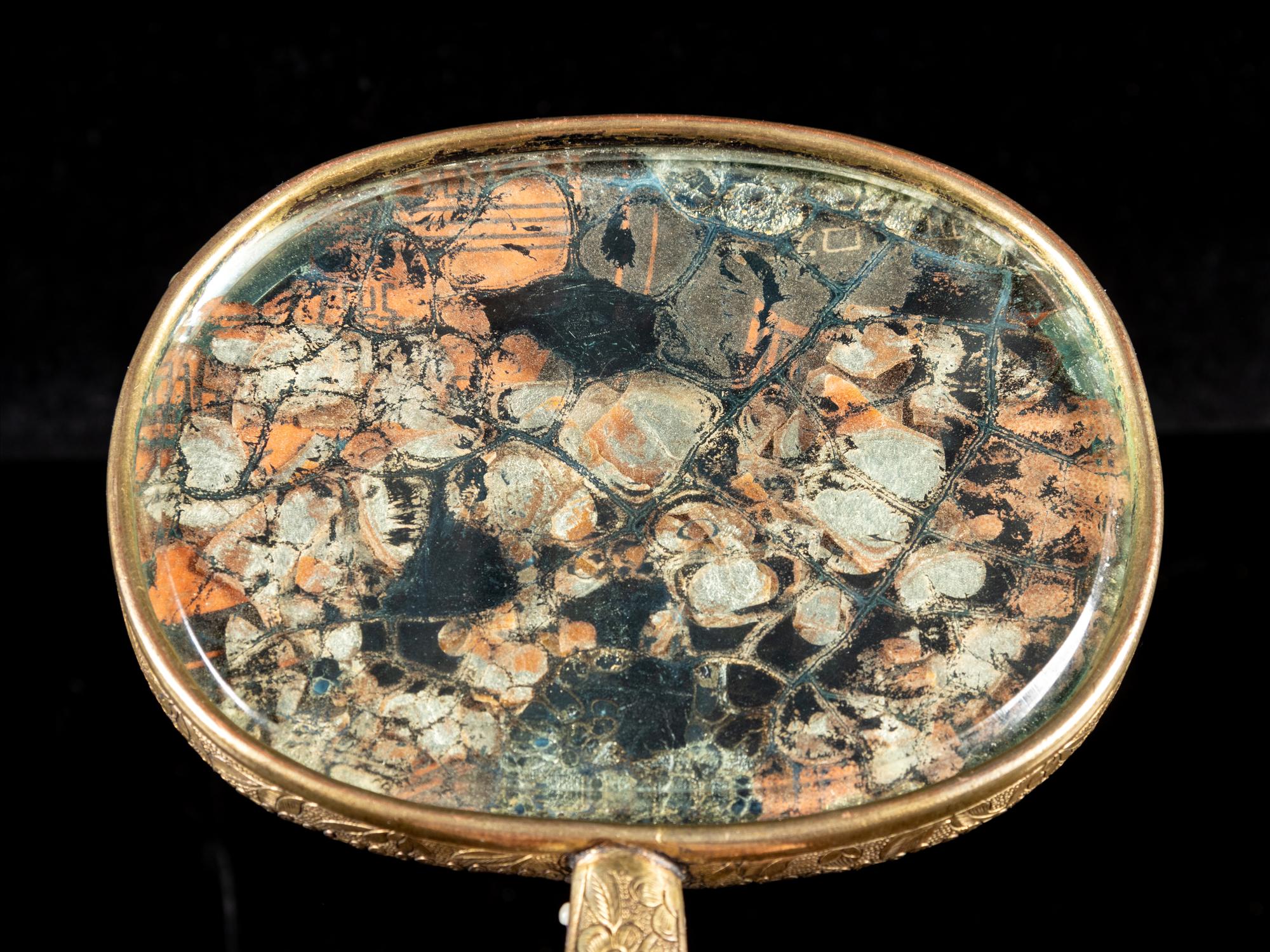 A Chinese Jade Inset Enameled Hand Mirror