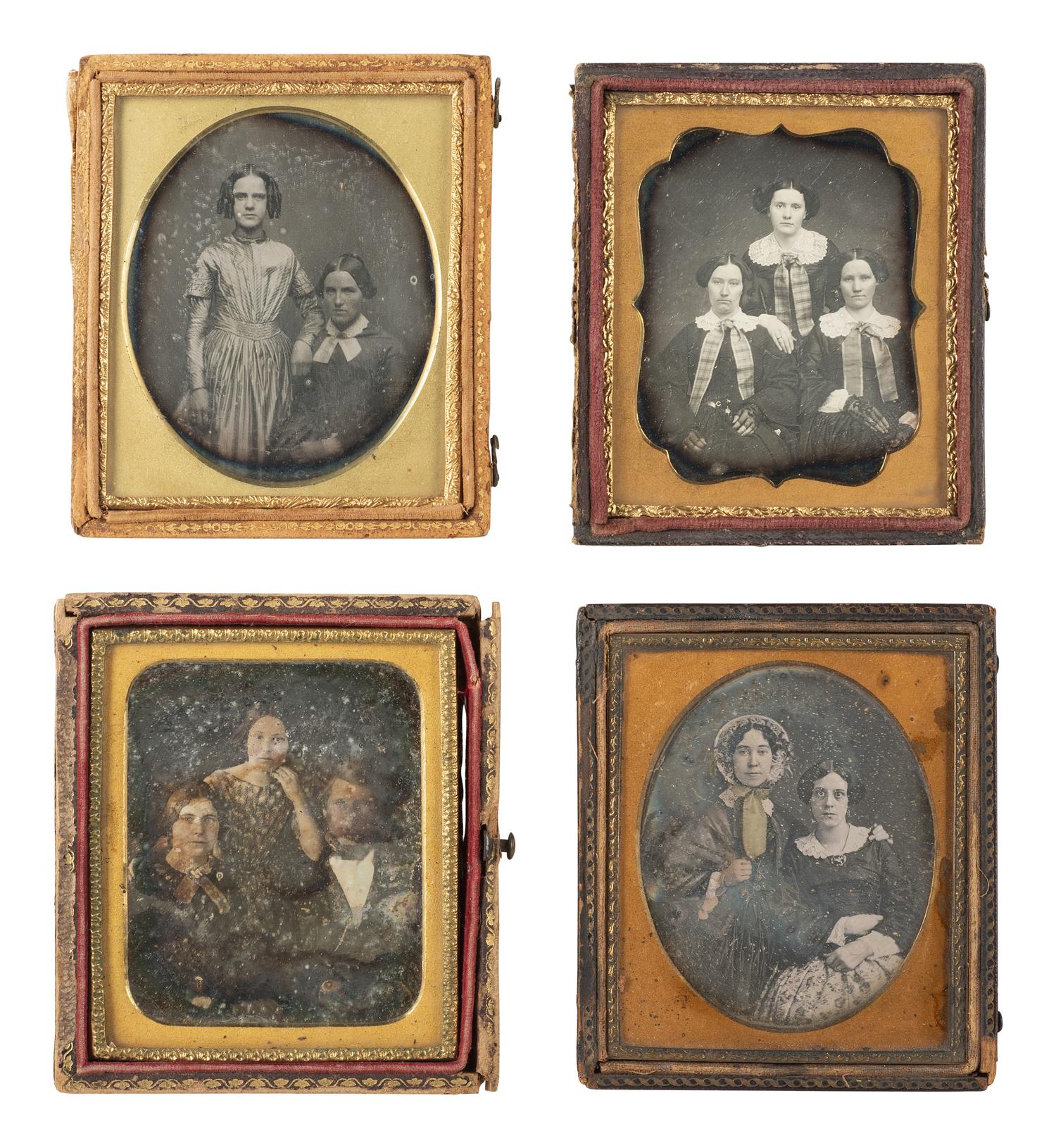 [EARLY PHOTOGRAPHY]. 22 quarter and sixth plate daguerreotype portraits of pairs and trios.
