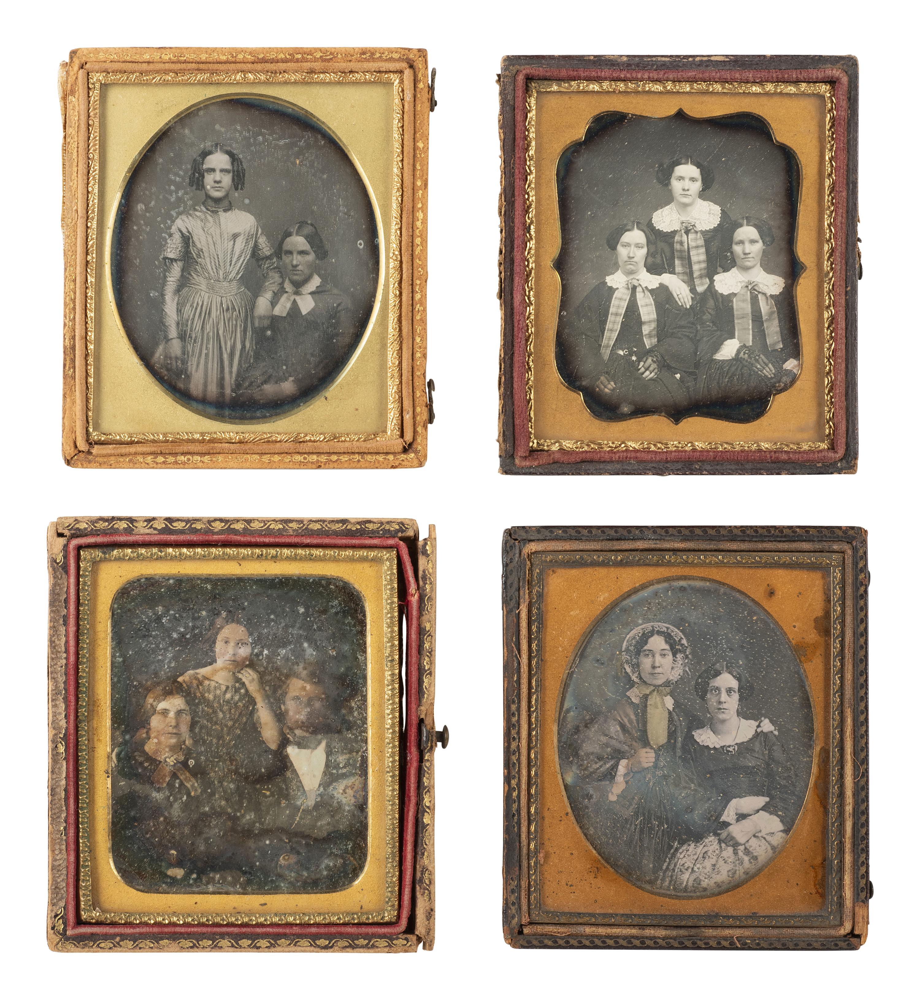 [EARLY PHOTOGRAPHY]. 22 quarter and sixth plate daguerreotype portraits of pairs and trios.