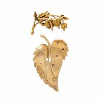 Two Yellow Gold Foliate Brooches