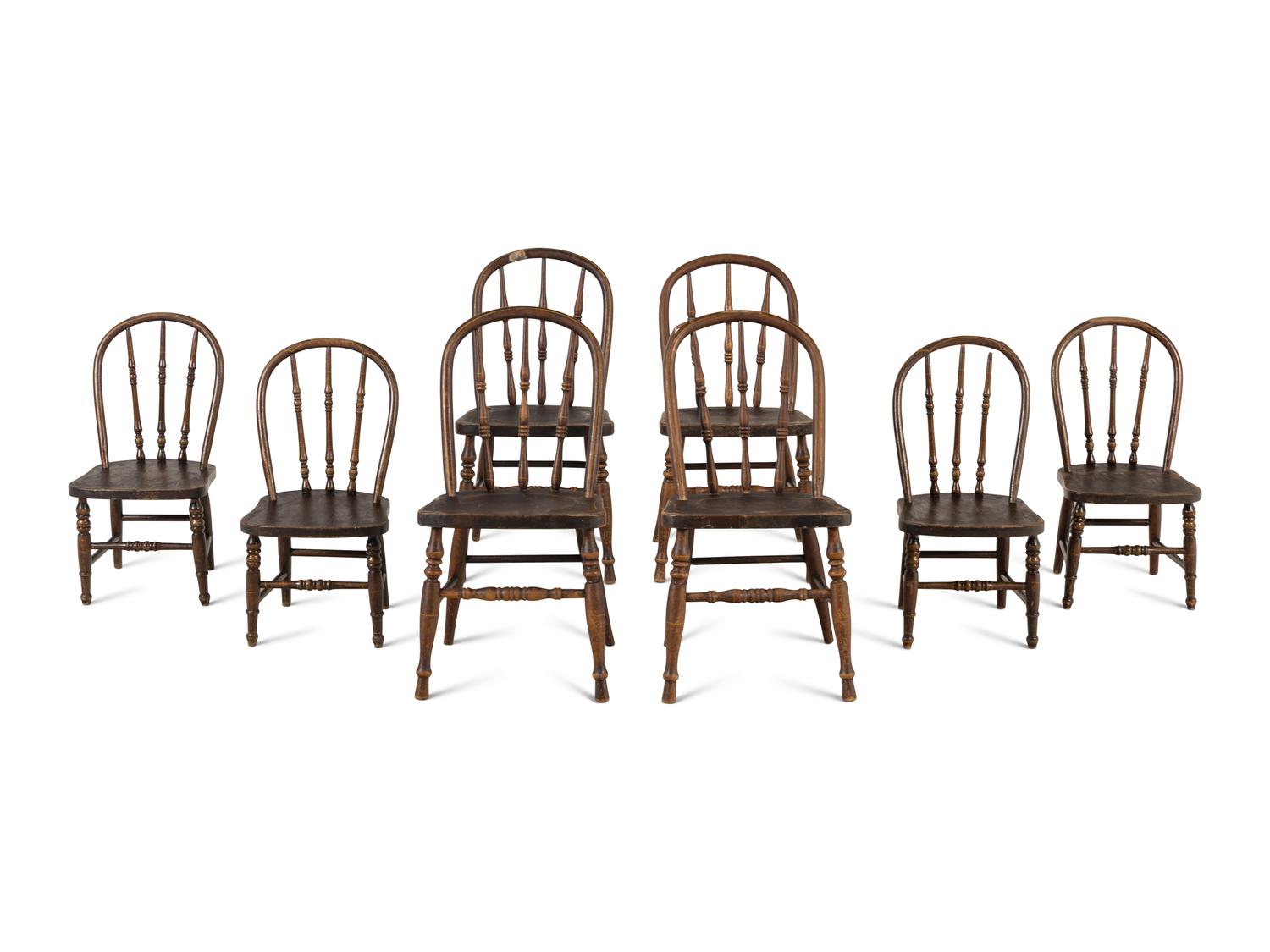 Two Sets of Four Child's Windsor Chairs