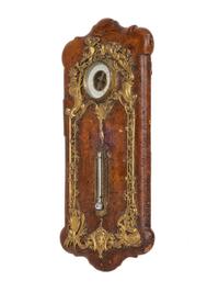 A French Gilt Metal and Leather Barometer and Thermometer