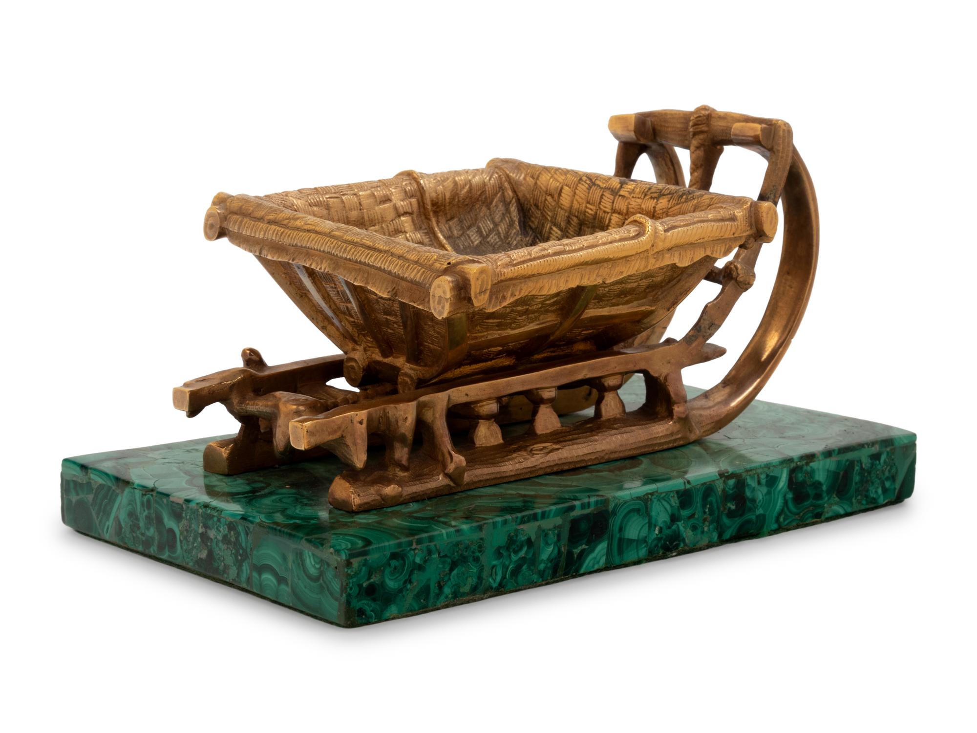 A Russian Malachite and Gilt Bronze Model of a Sleigh