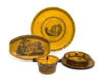 Five French Toleware Articles Diameter of largest 13 3/4 inches. — 19TH CENTURY