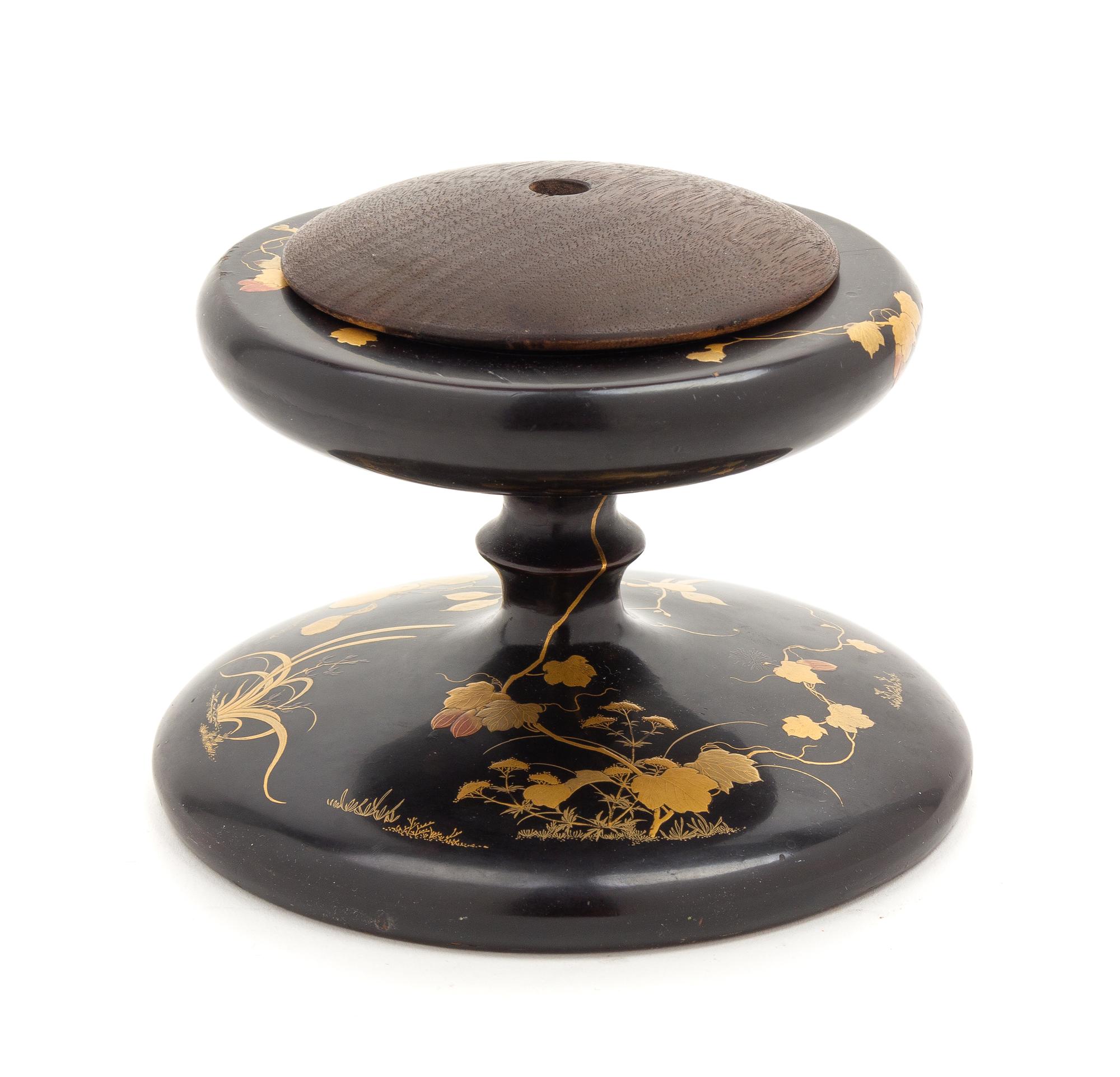 A Japanese Gilt and Black Lacquer Stand Height 3 7/8 inches.
