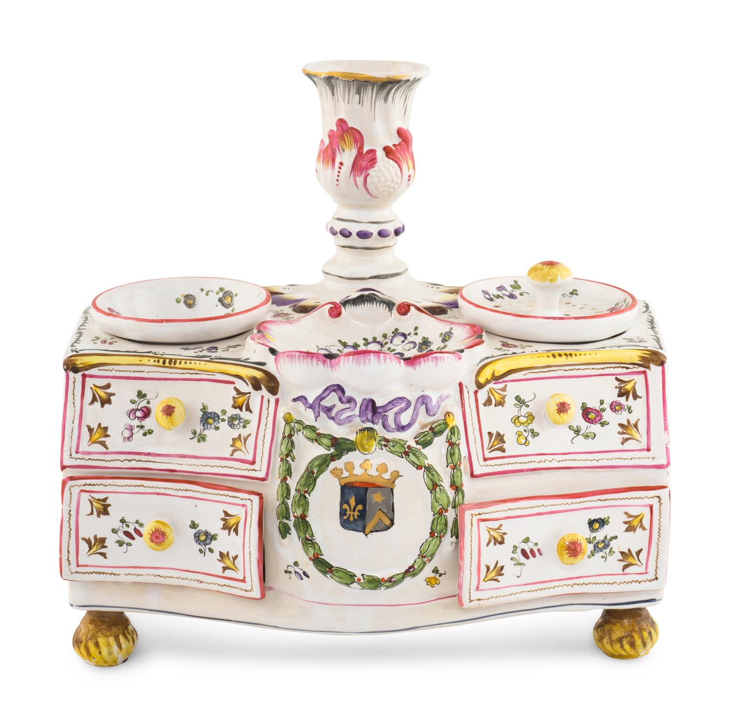 A French Faience Commode-Form Inkstand