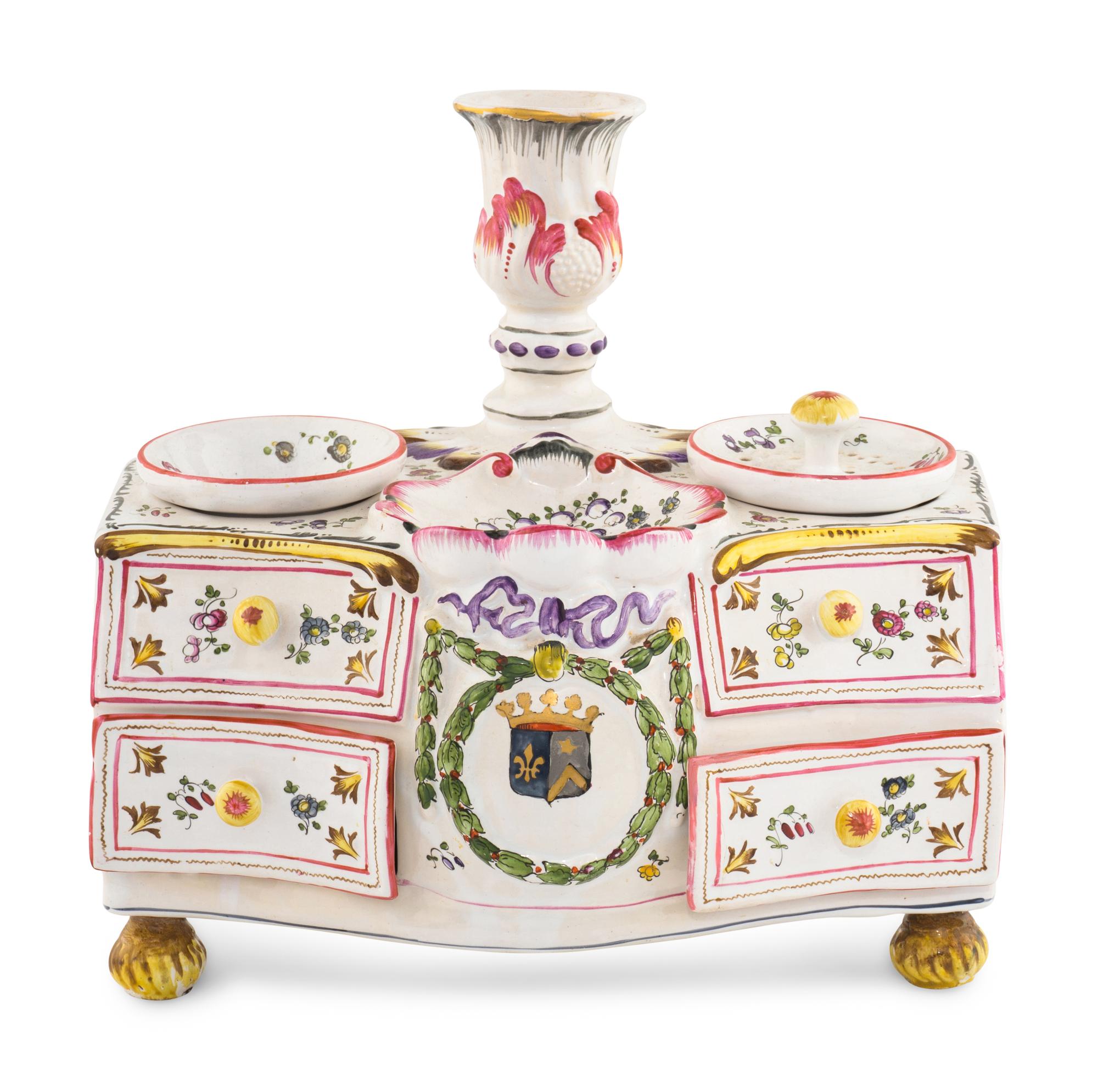 A French Faience Commode-Form Inkstand