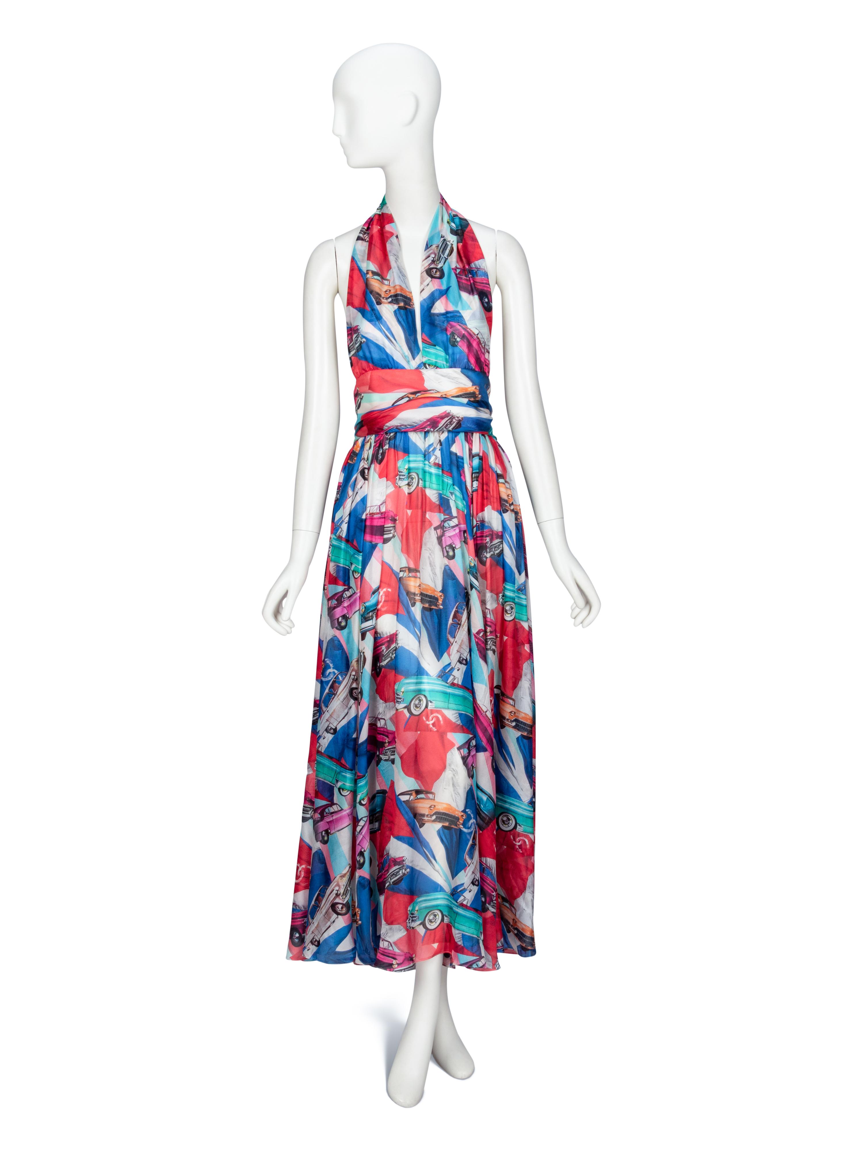 CHANEL, CAR-PRINT HALTER DRESS, 2017