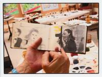 Group of 4 Portraits of Artists (including Jasper Johns, Roy Lichtenstein, Andy Warhol with Russell Means, and an unknown artist's hand with sketchbook)