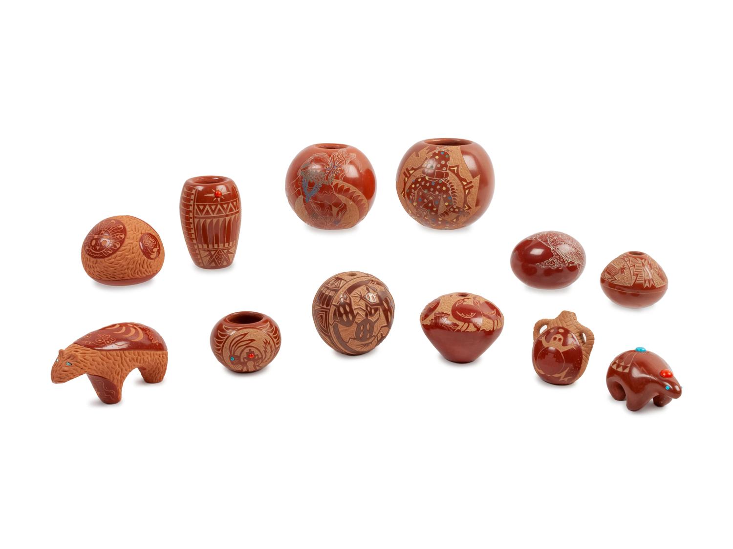 Collection of Sgraffito Redware Pottery Miniatures