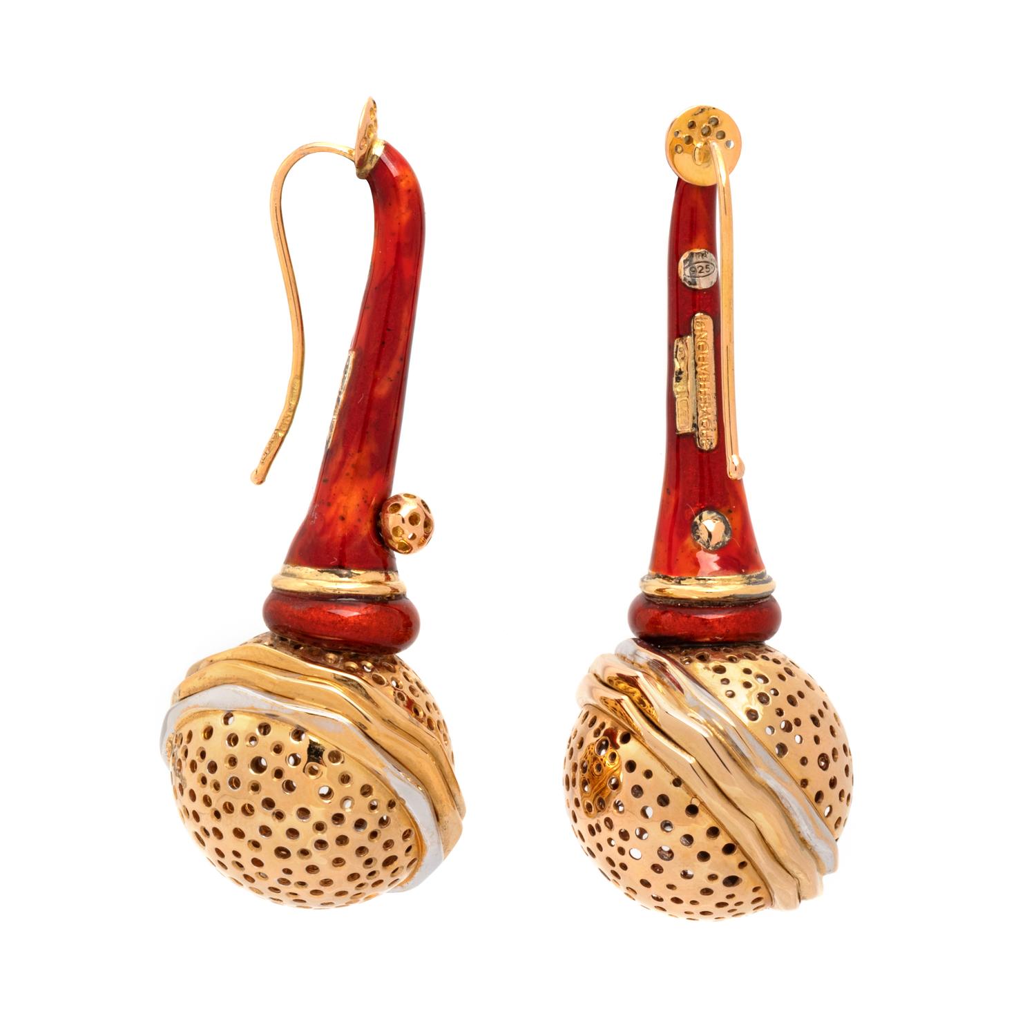 LA NOUVELLE BAGUE, YELLOW GOLD, STERLING SILVER AND ENAMEL EARRINGS