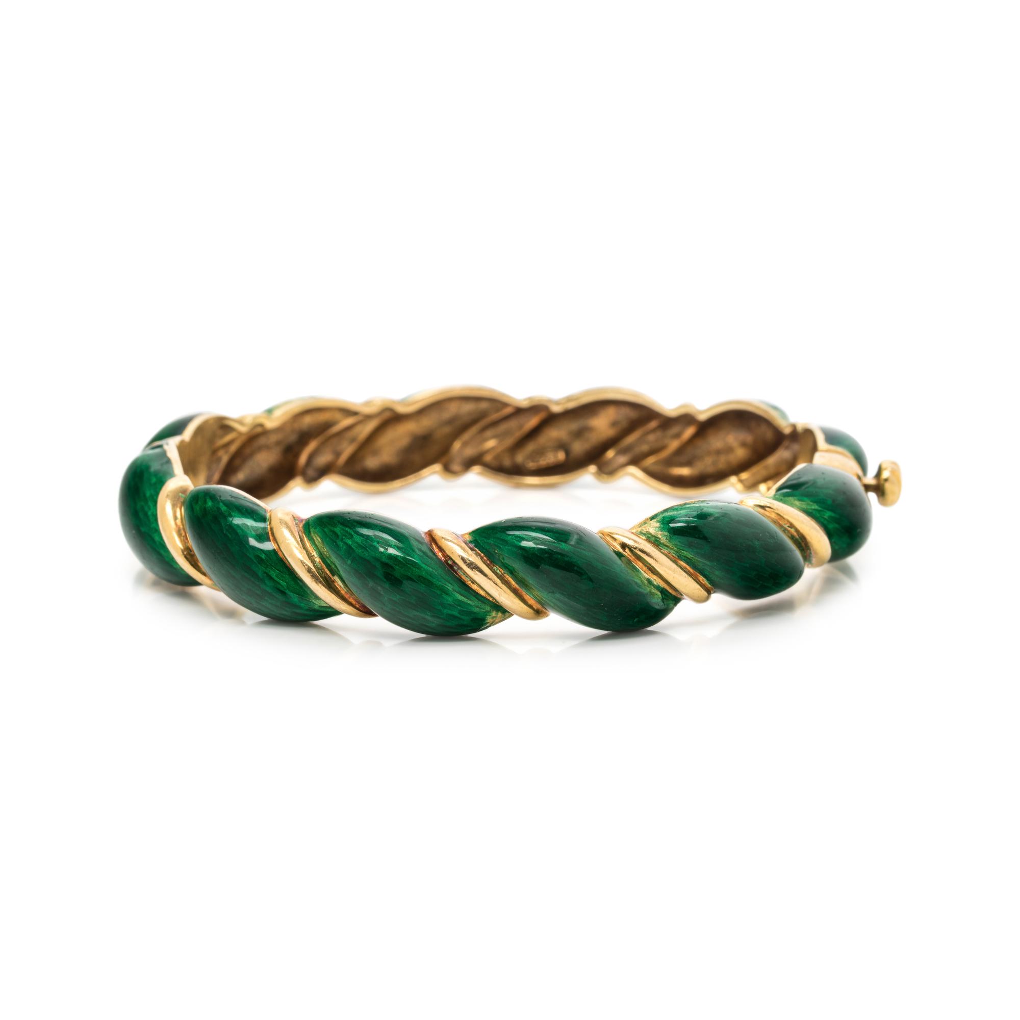 YELLOW GOLD AND ENAMEL BANGLE BRACELET