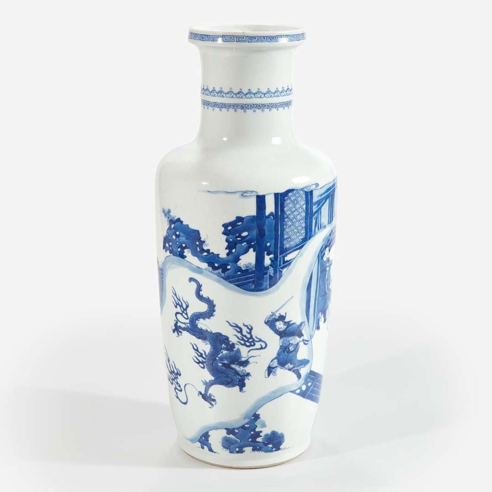 A Chinese blue and white rouleau vase