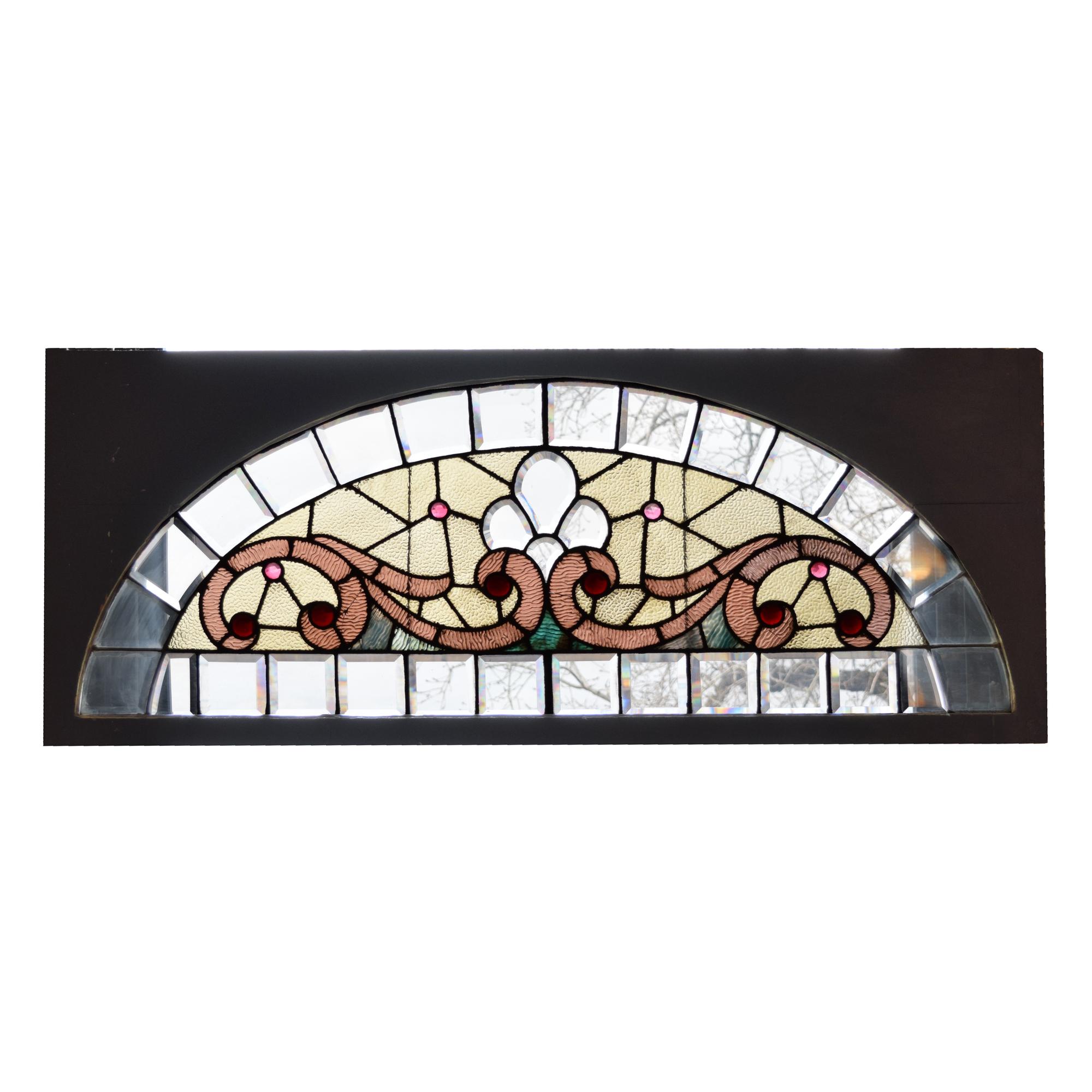 A Leaded Glass Window 59.5" W x 2" D x 24.5" H — United States, 19th Century