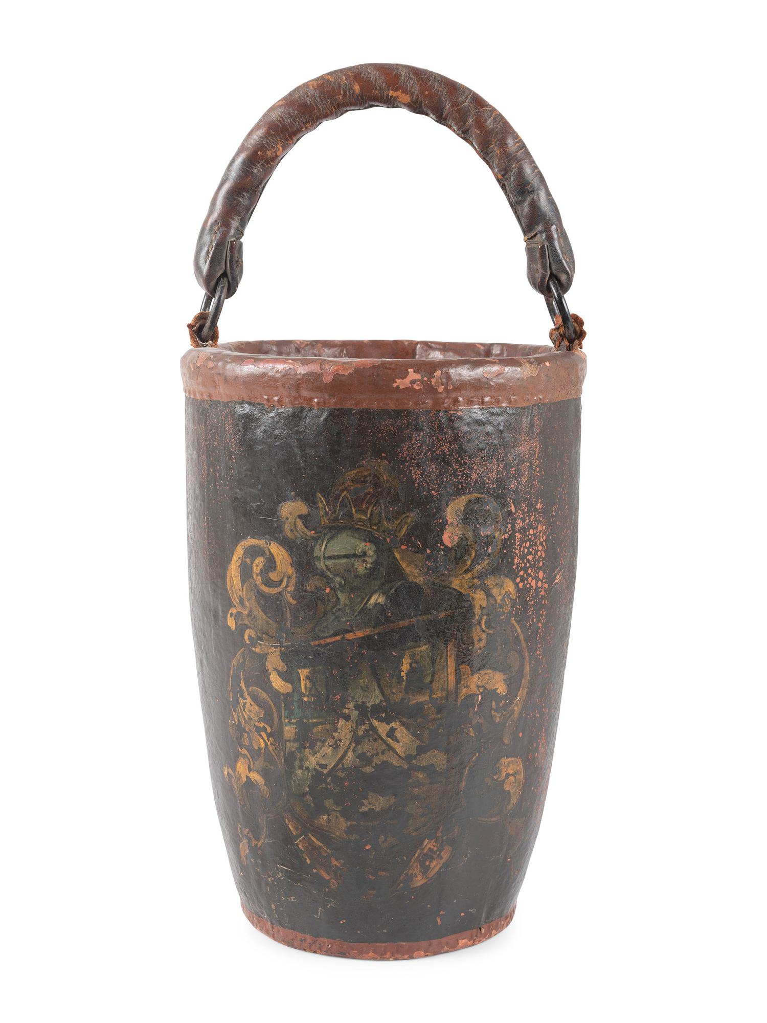 An English Polychrome Decorated Leather Fire Bucket