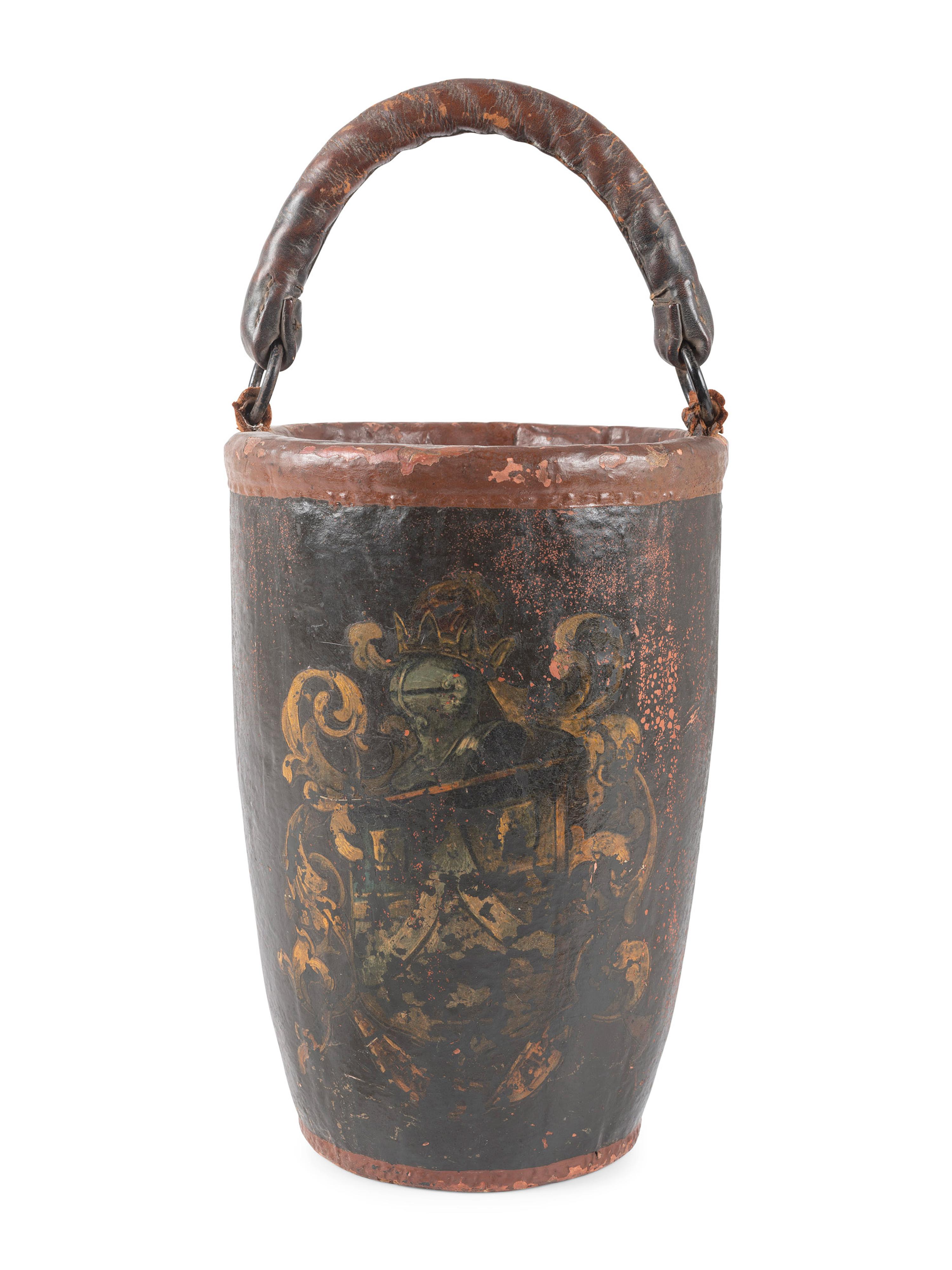 An English Polychrome Decorated Leather Fire Bucket