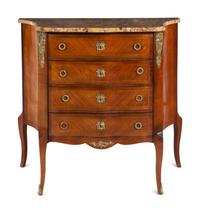A Louis XV/XVI Transitional Style Gilt Bronze Mounted Marble-Top Commode