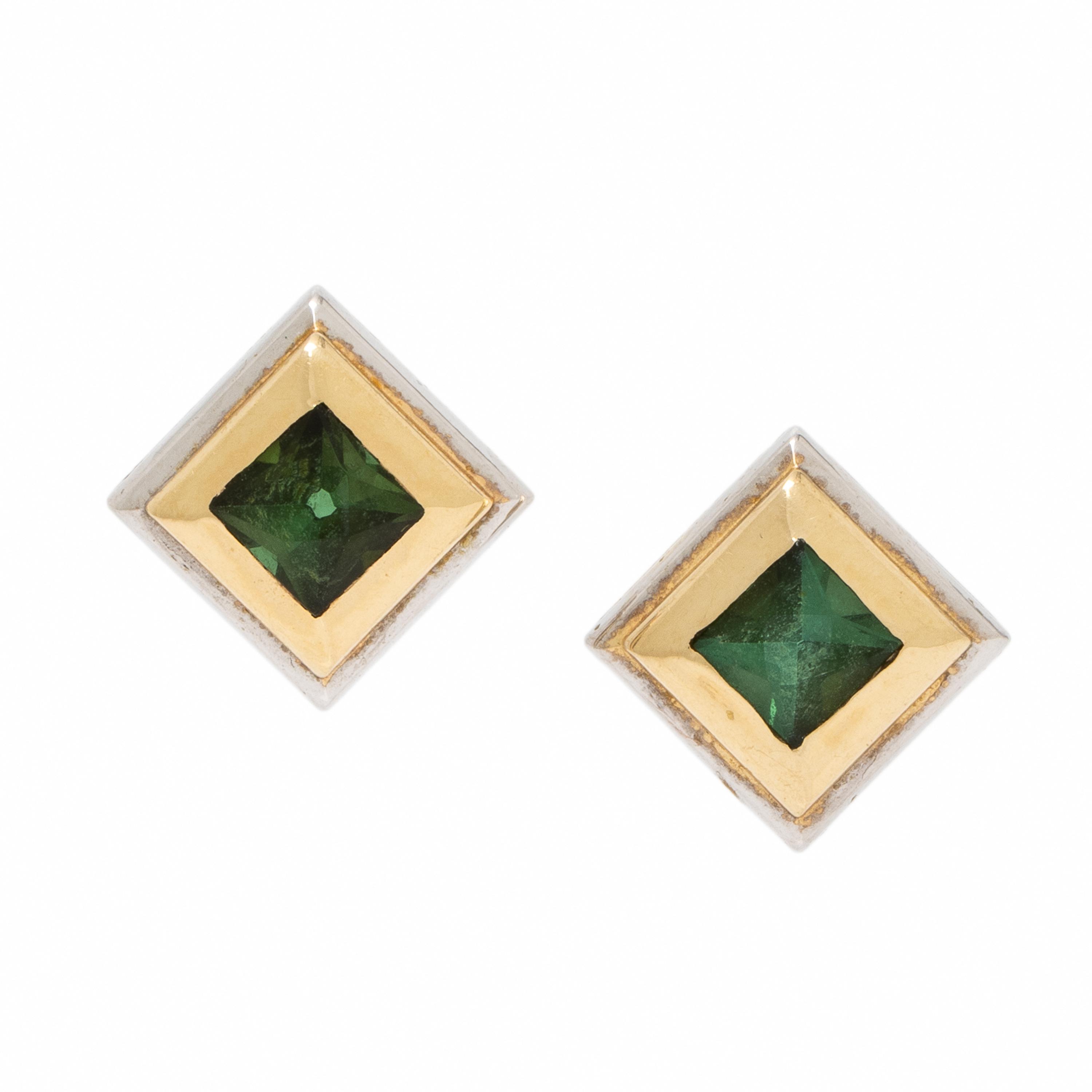 Bicolor Gold and Green Tourmaline Earrings