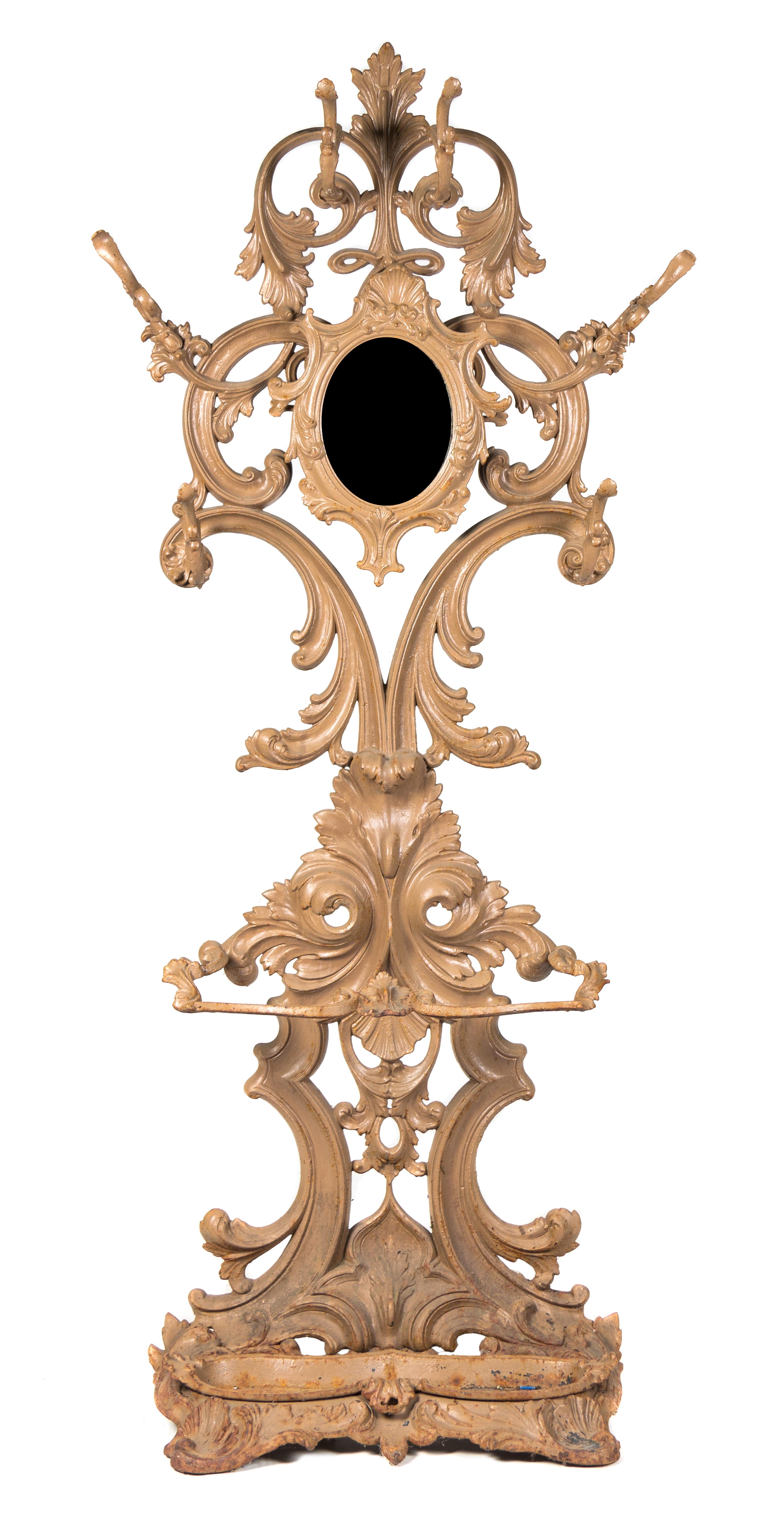 A Victorian Cast Iron Hall Tree Height 78 inches.