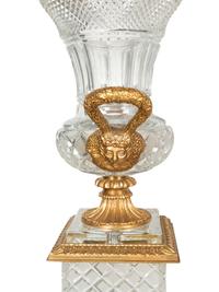 A Pair of Empire Style Gilt Bronze Mounted Cut Glass Urns