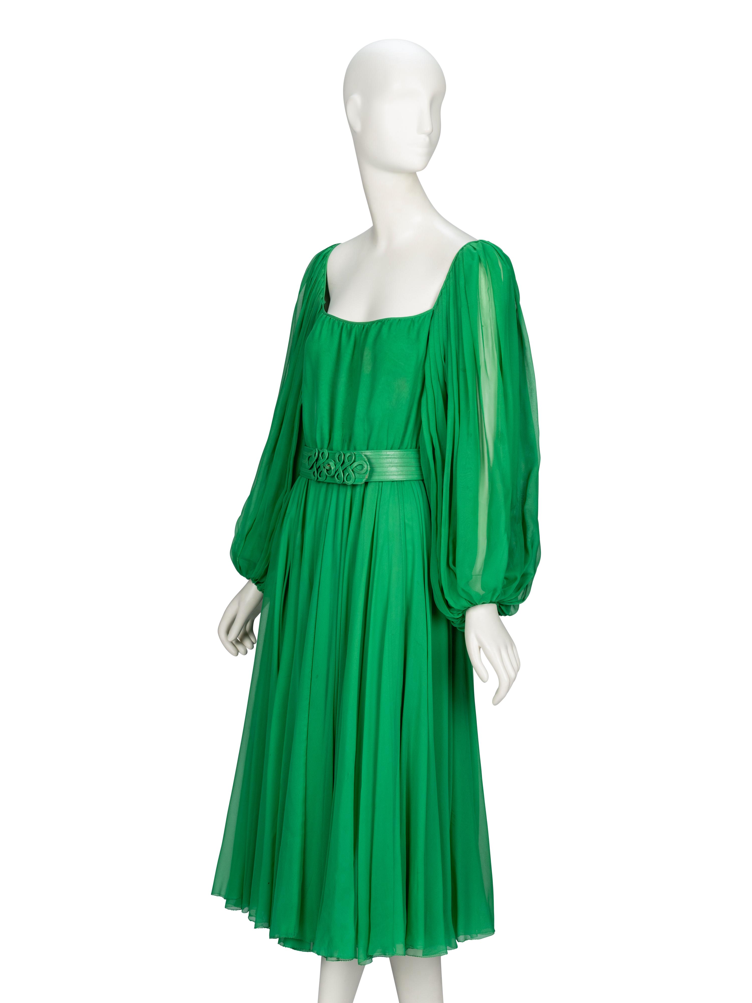 Galanos, Green Chiffon Cocktail Dress