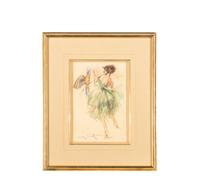 A Lady in a Green Dress and a Macaw