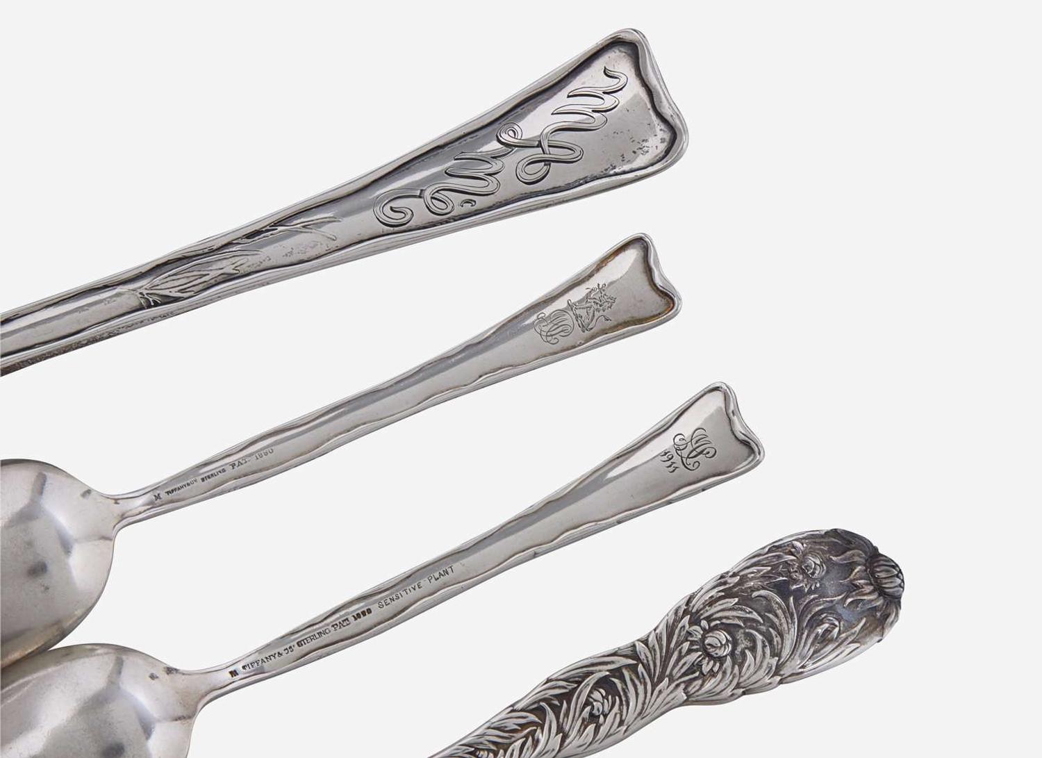 An assembled collection of forty-five sterling silver flatware and serving items in various patterns, Tiffany & Co., New York, NY, late 19th century