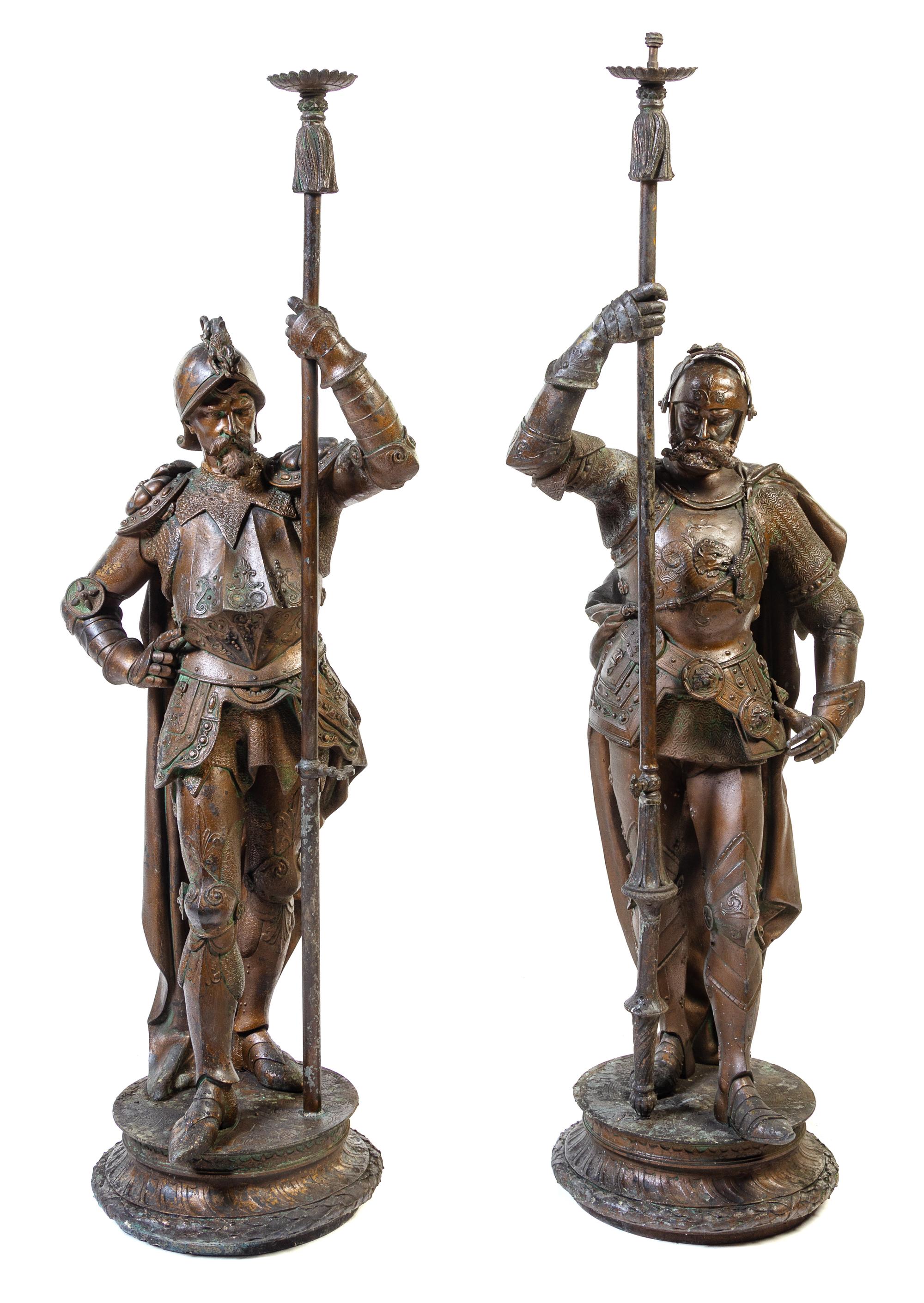 A Pair of Large Cast Metal Figural Torcheres Height 54 inches. — LATE 19TH CENTURY