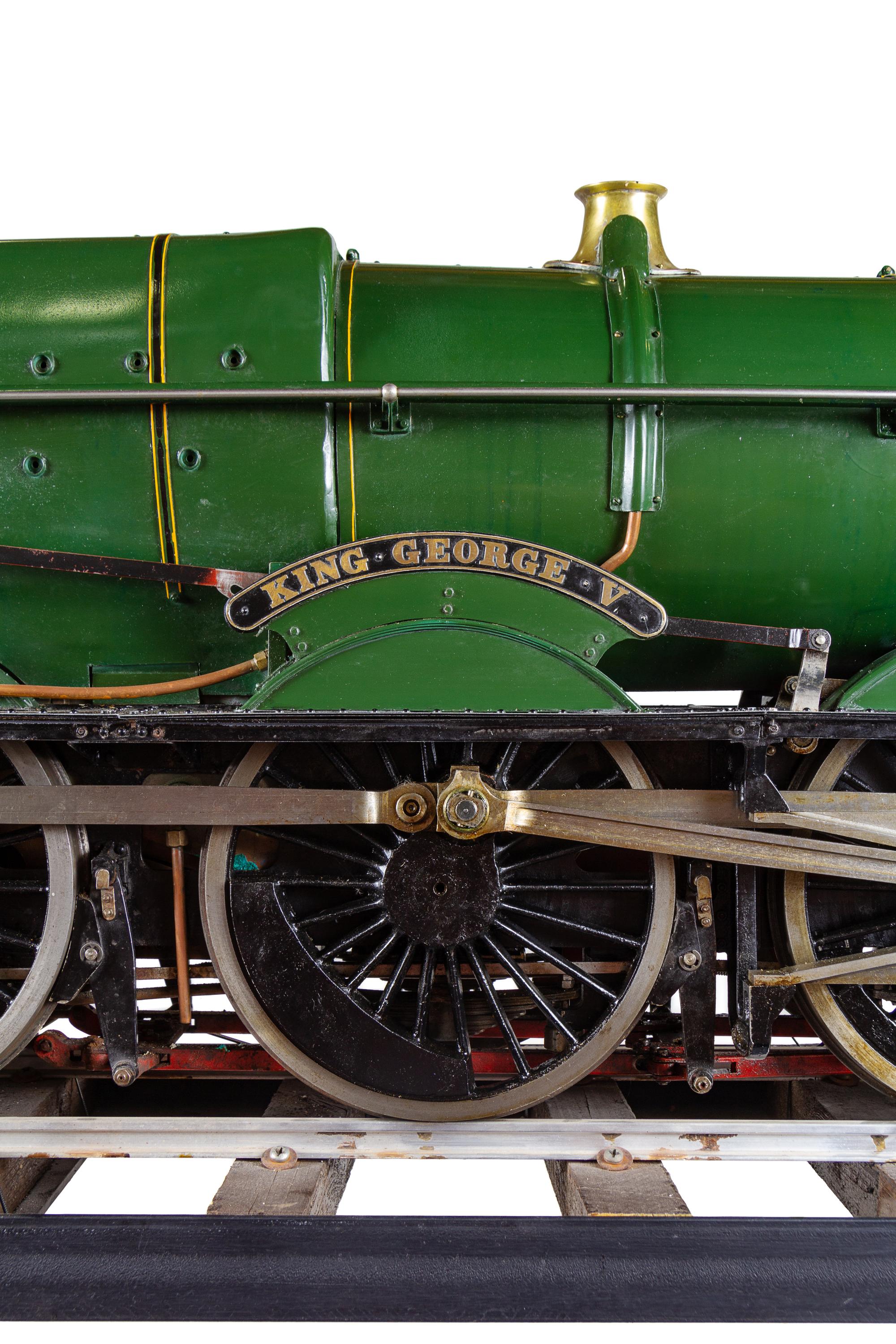 A Rare and Impressive Live Steam 7 1/4-Inch Gauge Painted Metal Great Western Railway-Class 6000: King George V Locomotive and Ride-On Tender