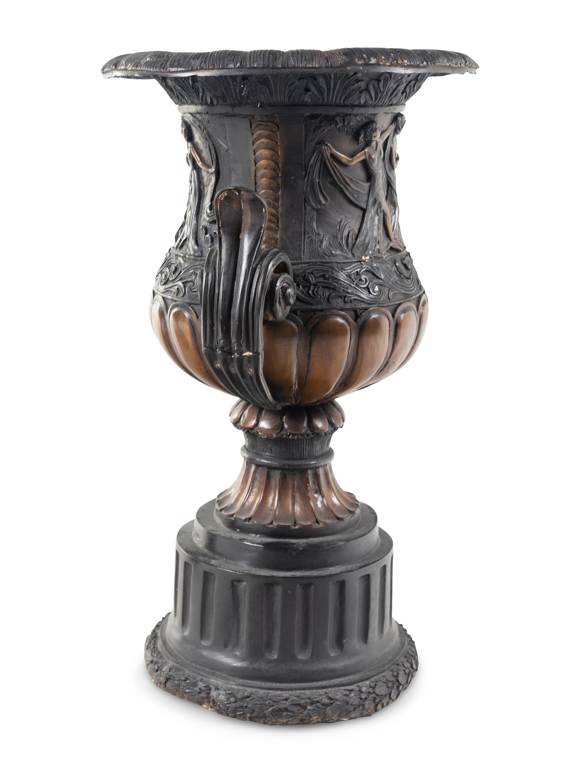 A Pair of Neoclassical Style Cast Metal Urns