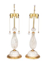 A Pair of Gilt Metal and Rock Crystal Table Lamps