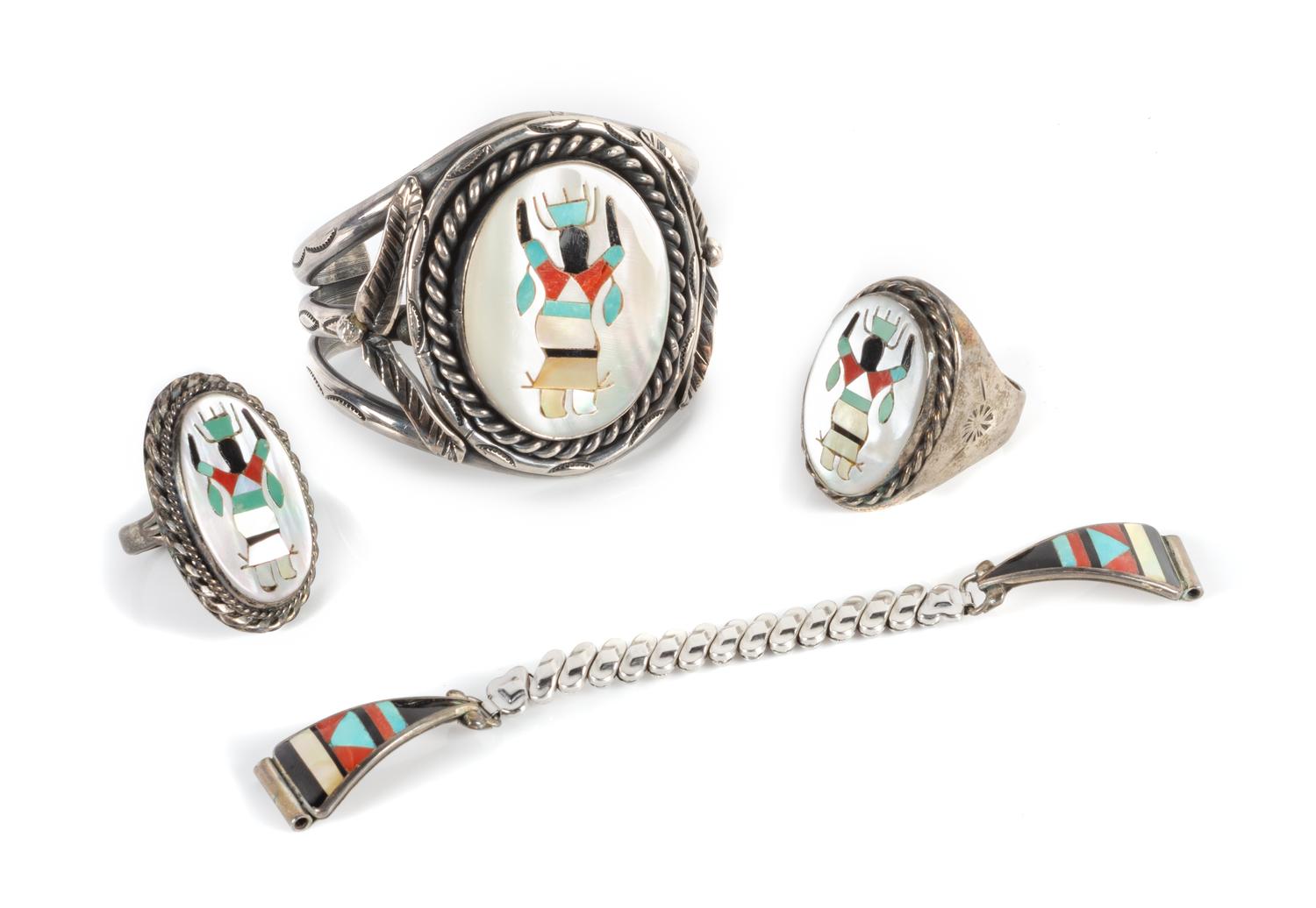 Zuni Silver and Multi-Stone Inlay Dancer Cuff Length 5 x opening 1 x width 2 1/8 inches