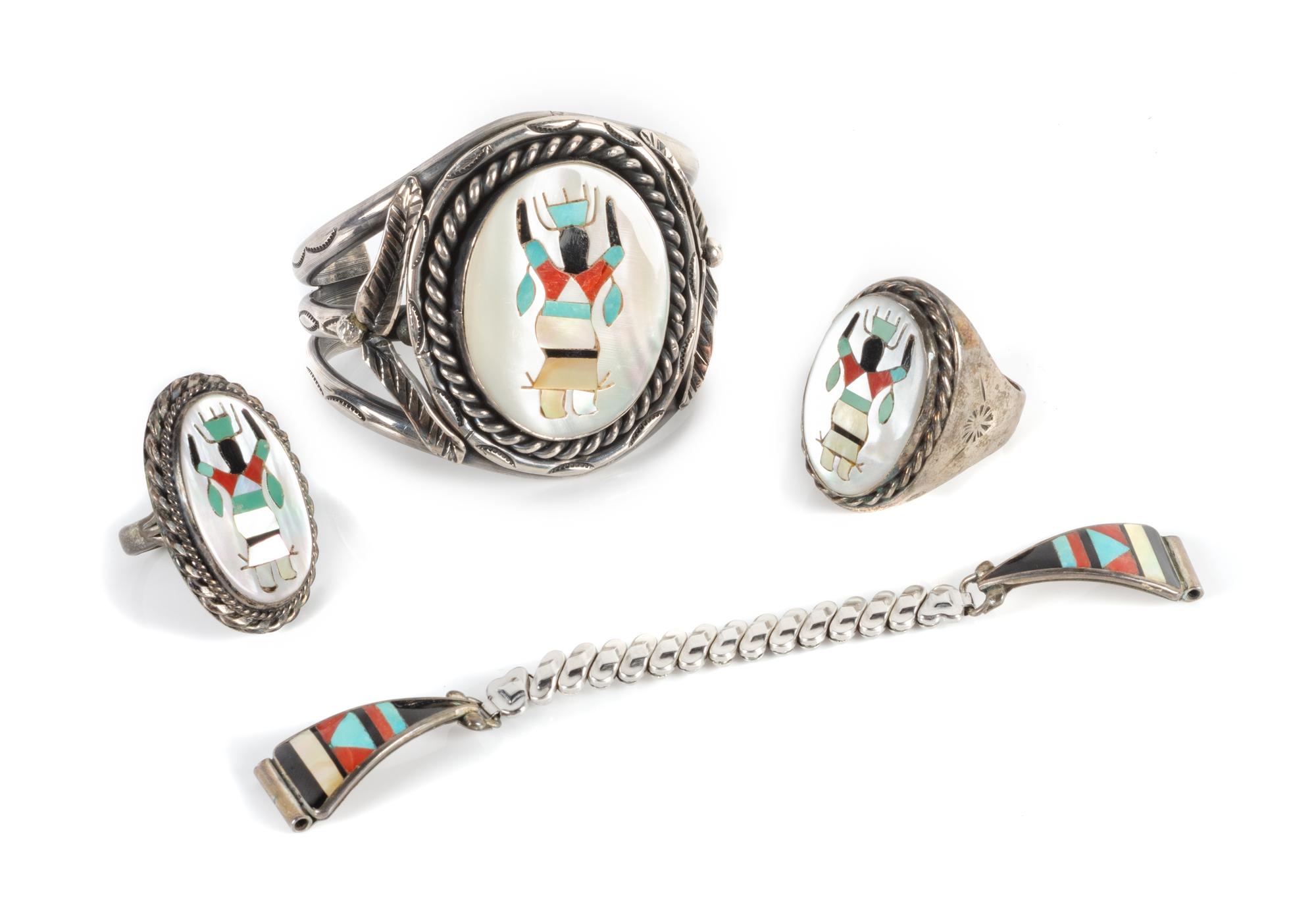 Zuni Silver and Multi-Stone Inlay Dancer Cuff Length 5 x opening 1 x width 2 1/8 inches