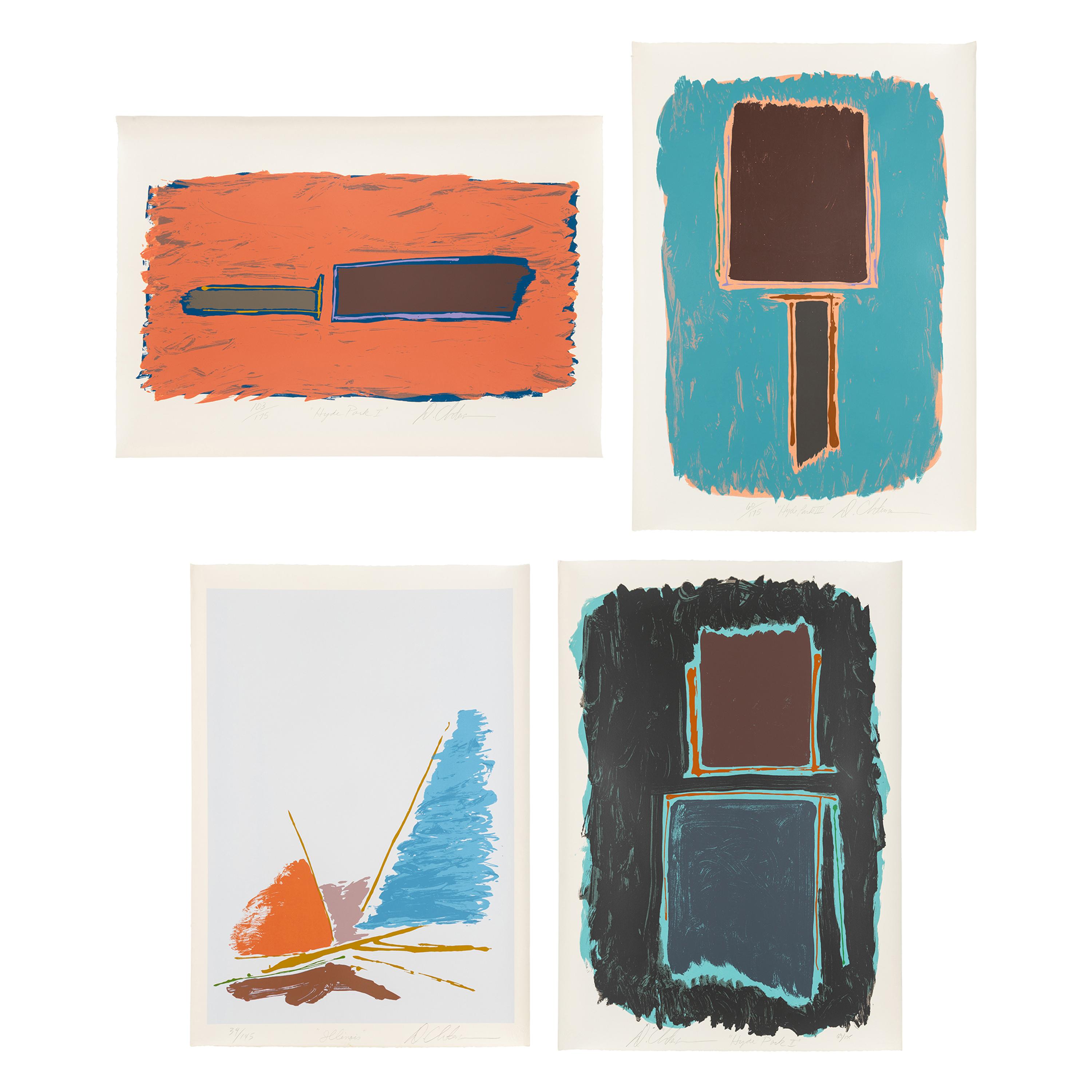 Dan Christensen (American, 1942-2007) — Illinois, Hyde Park I, Hyde Park II, and Hyde Park III (four works)