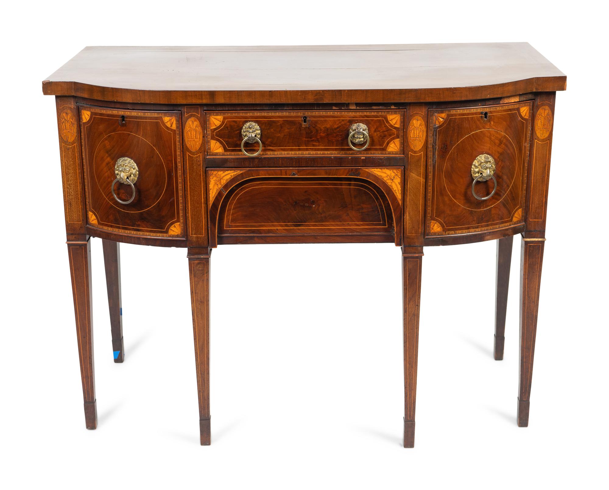 A Federal Satinwood Inlaid Mahogany Bow Front Sideboard — 19TH CENTURY