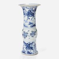 A Chinese blue and white porcelain Gu-form "Hunters" beaker vase 青花狩獵圖花觚 Kangxi period ? ??
