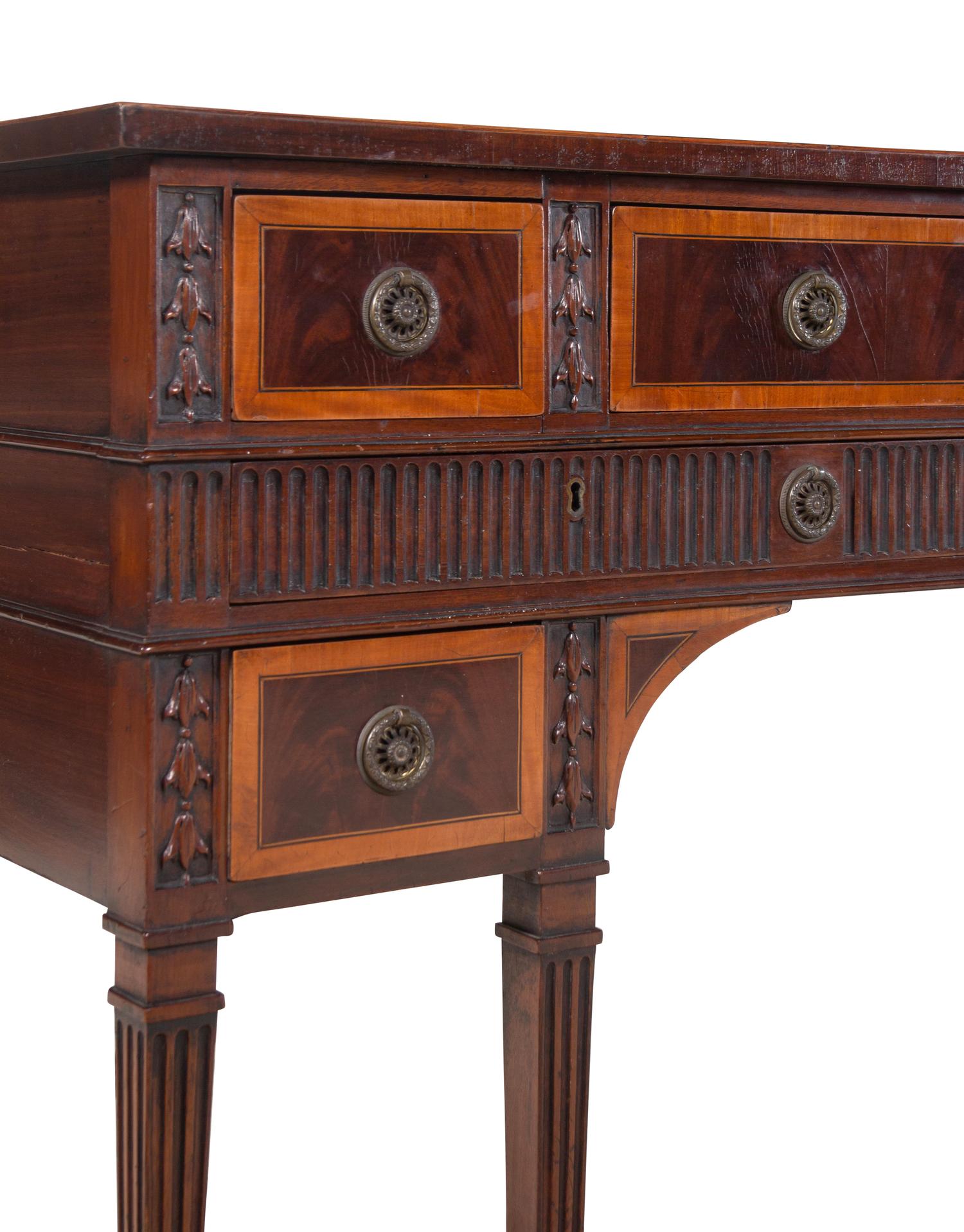 A Pair of George III Style Carved Mahogany and Satinwood Dressing Tables