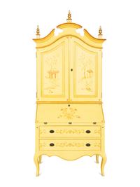 A Venetian Style Painted and Parcel Gilt Bureau Cabinet